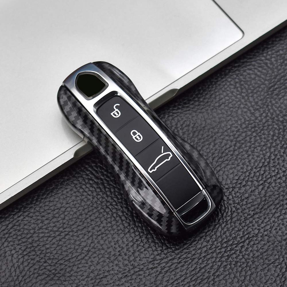 Sanrily Carbon Fiber Texture Key Fob Replacement Cover For Porsche Cayenne 911 Taycan Panamera 2020 Keyless Entry Remote Key Cas