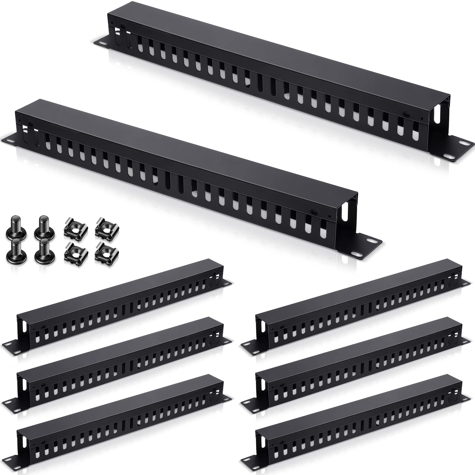 8 Pieces 19 Inch Cable Manager 1U 24 Slot Horizontal Rack Mount Cable Rack Server Rack Cable Management Cable Organizer Raceway 