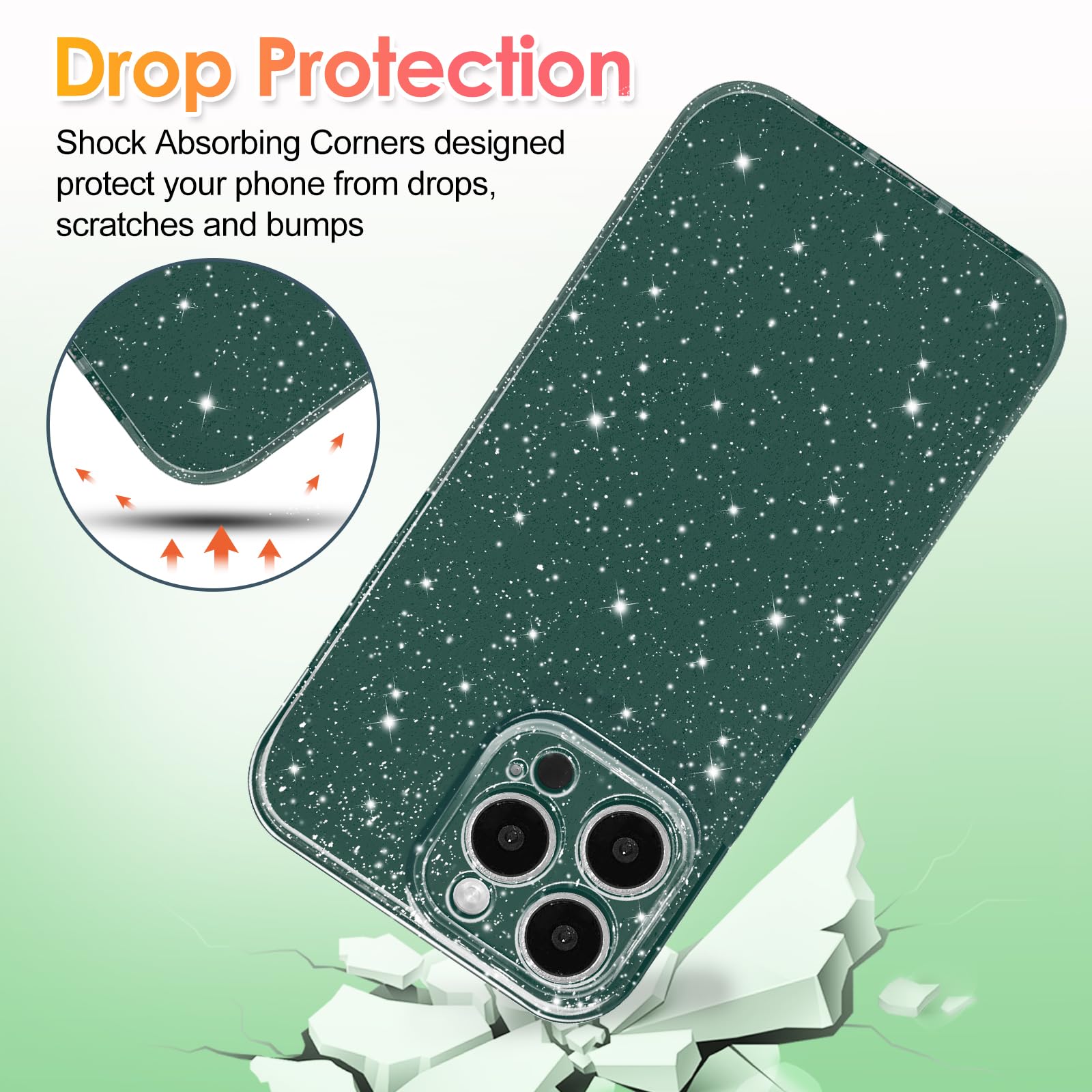 Hython Case For Iphone 15 Pro Case Glitter Cute Sparkly Shiny Bling Sparkle Phone Cases 6.1'', Thin Slim Fit Soft Tpu Bumper Sho