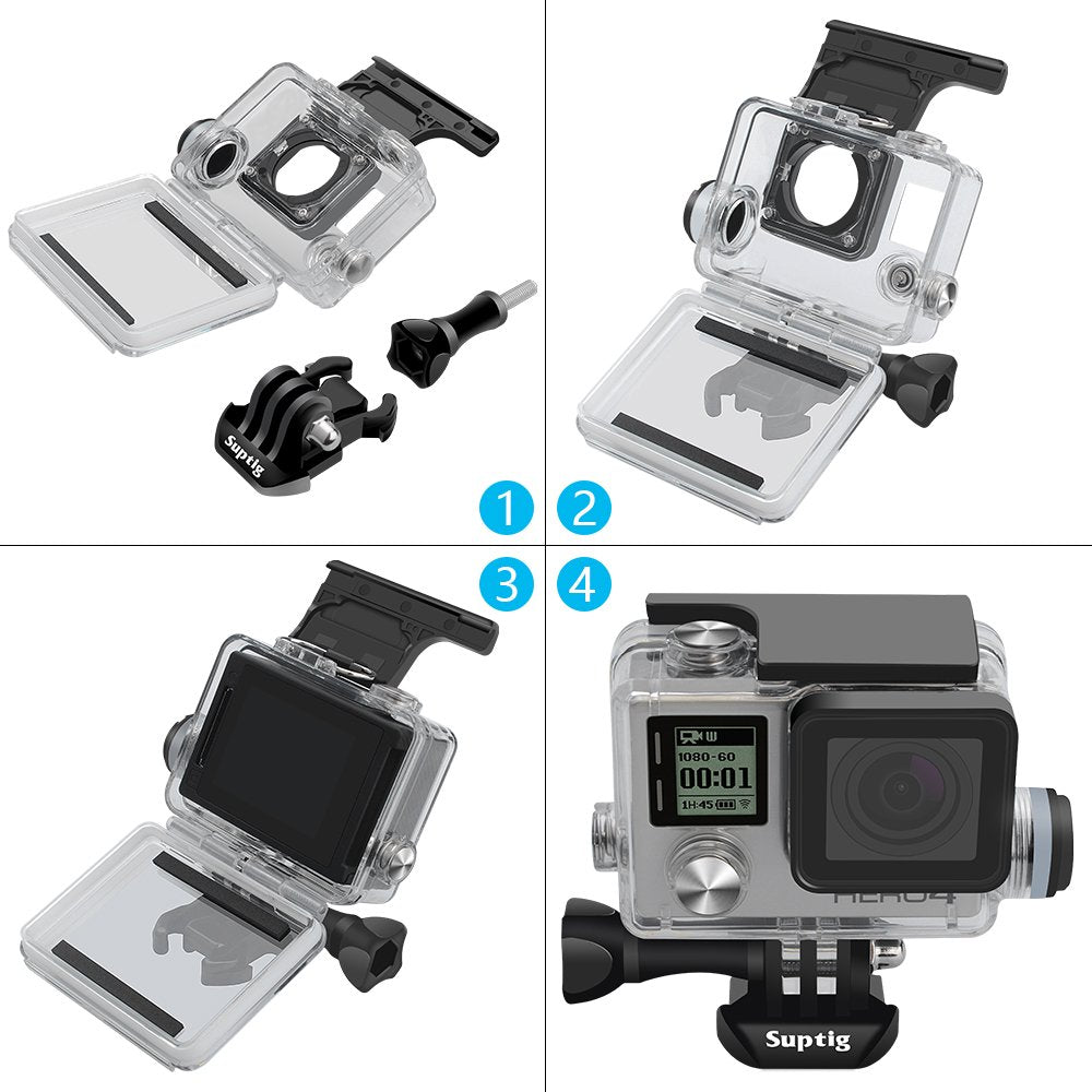 Suptig Housing Rechargeable Waterproof Housing For Gopro Hero 4 Hero 3+ Hero 3 Outside Action Camera For Underwater Charge Use