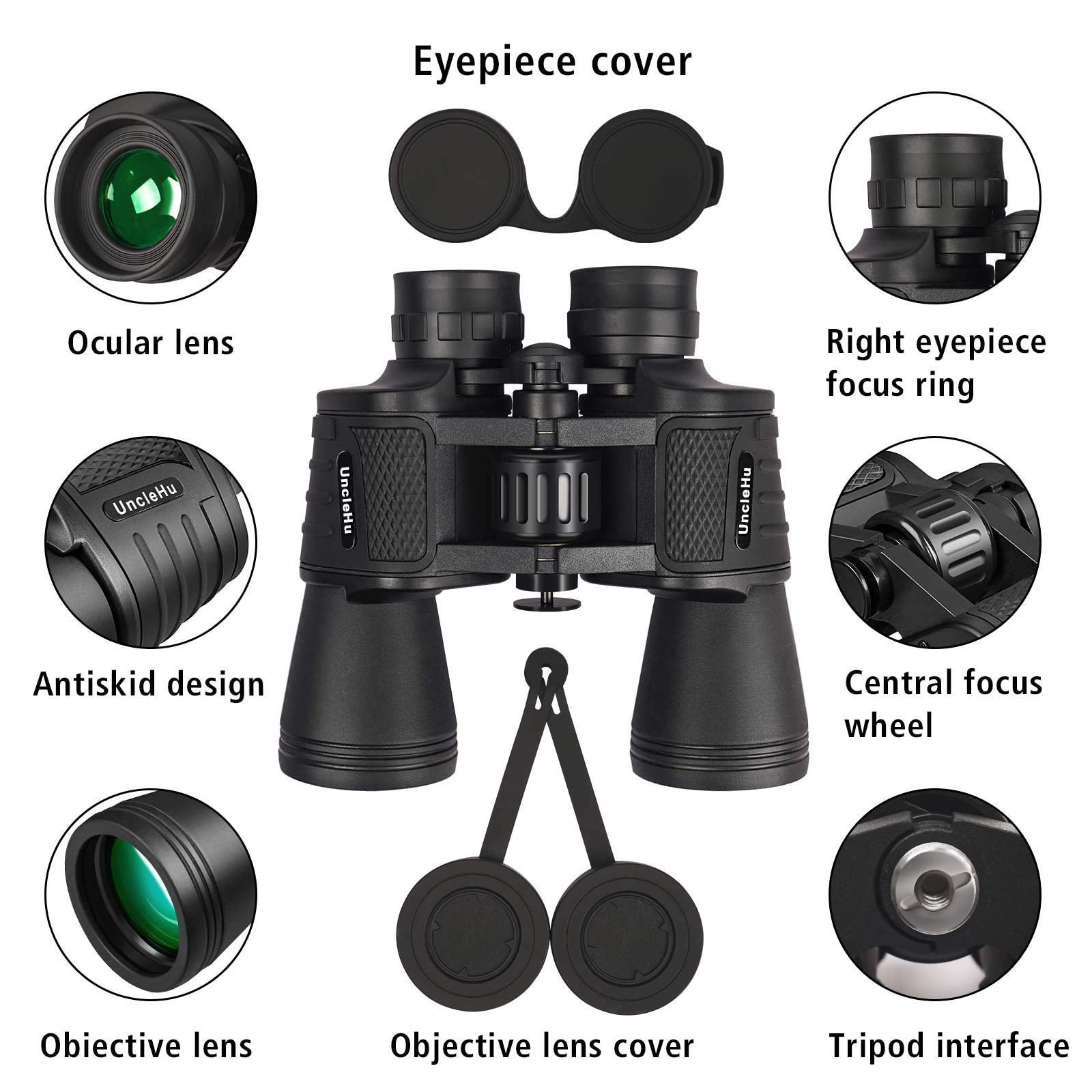 Unclehu 20X50 High Power Binoculars For Adults With Low Light Night Vision, Full-Size Waterproof Binoculars For Bird Watching Hu