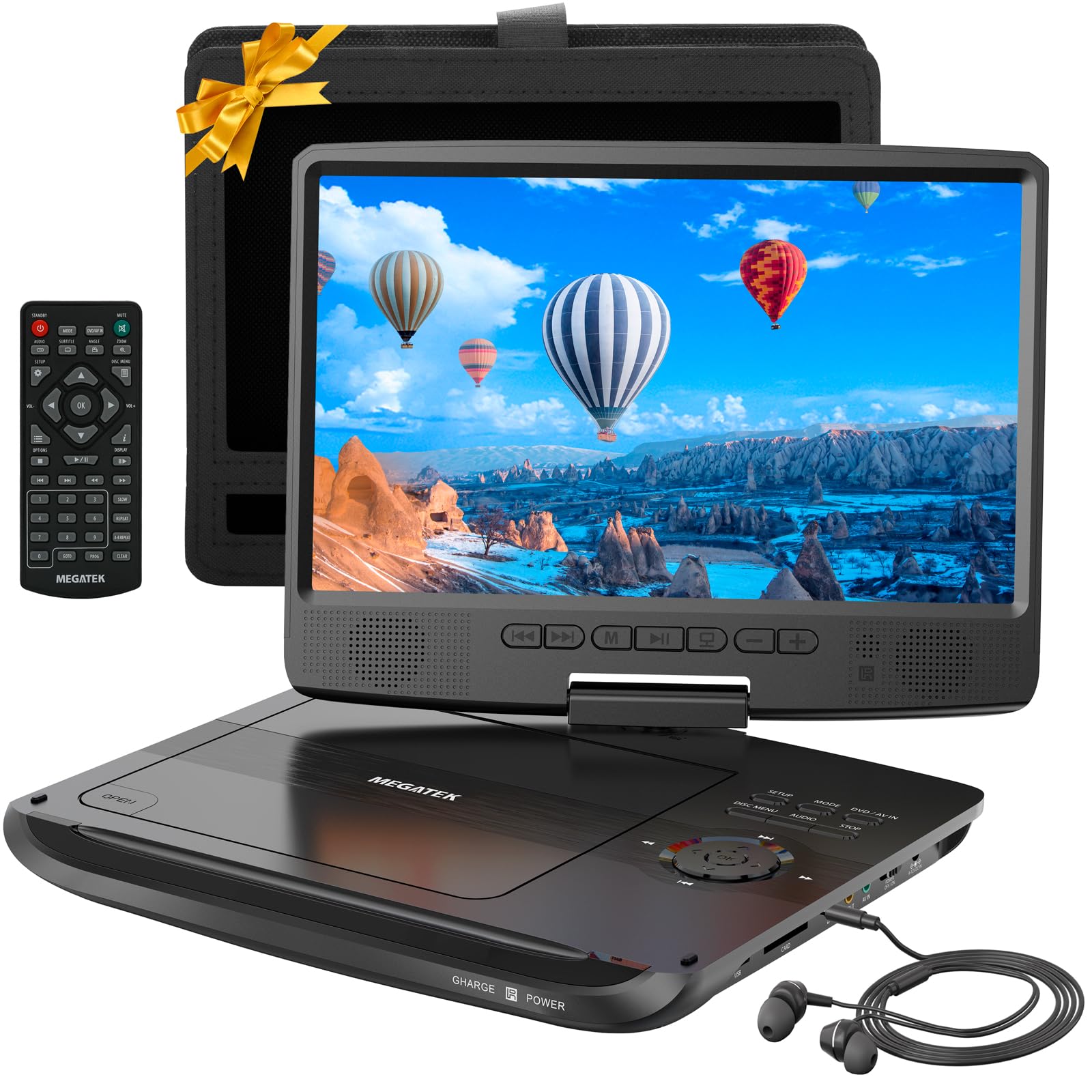 Megatek 12.5'' Portable Dvd Player With 10.5'' Hd Swivel Screen, Upgraded 6 Hour Rechargeable Battery, Play Cd/Dvd/Usb/Sd Card,