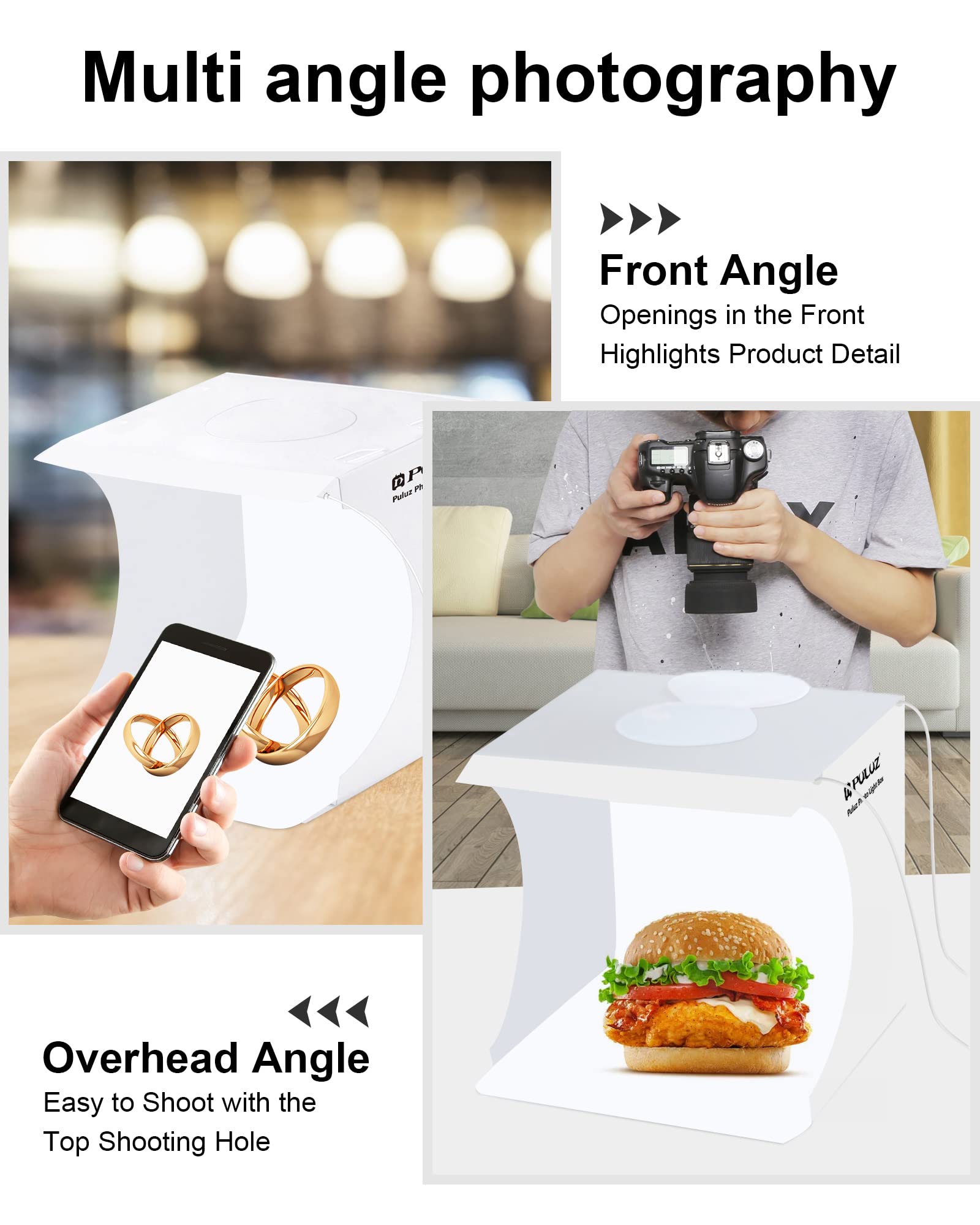 Photo Studio Box With Led Light, Puluz 20Cm Mini Portable Photography Lighting Tent Kit, White Foldable Shooting Softbox With 2X