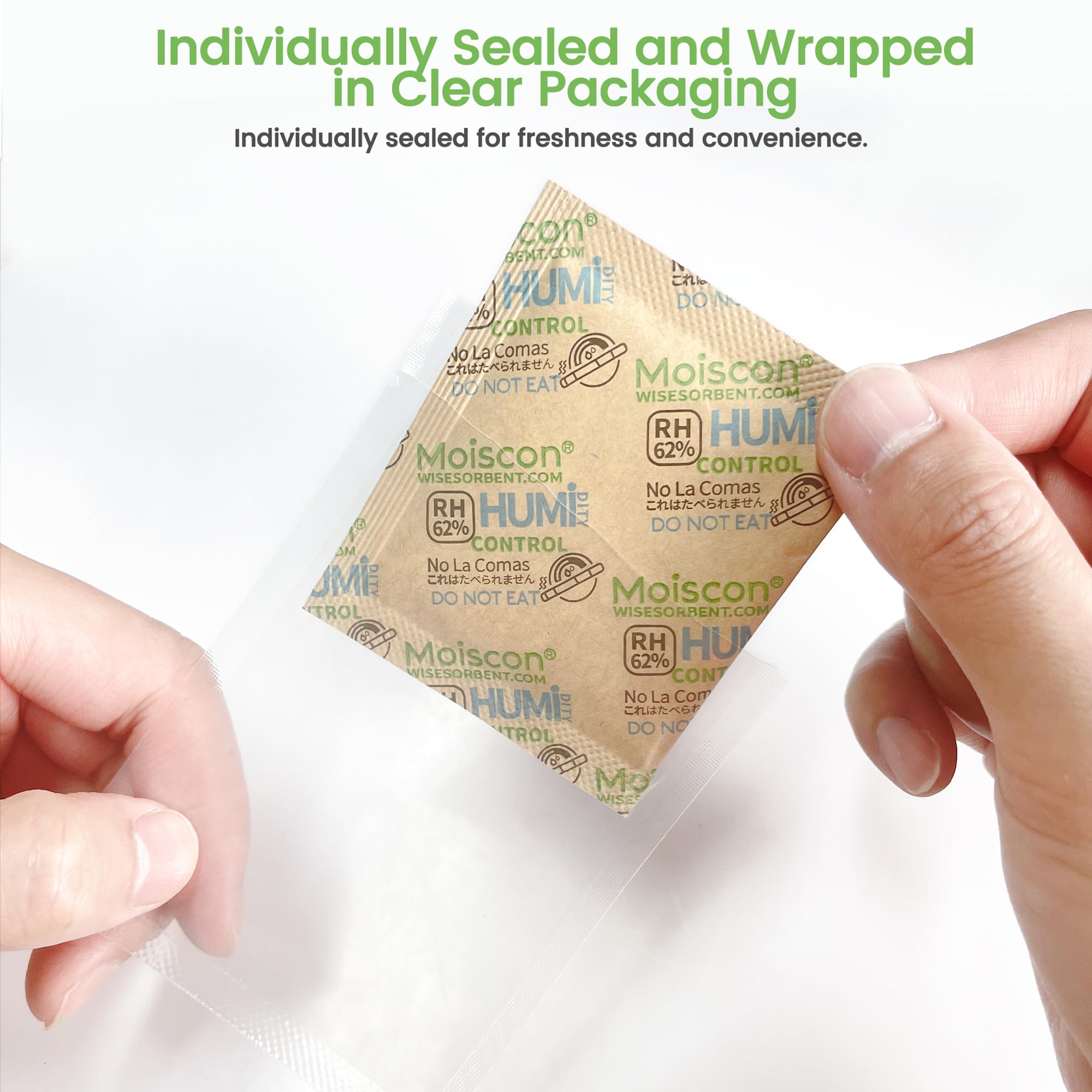 Wisesorb 30 Pack 62% Rh 8 Gram Two Way Humidity Control Packs For Storing 1 Oz, Size 8 Moisture Control Packets Individually Wra