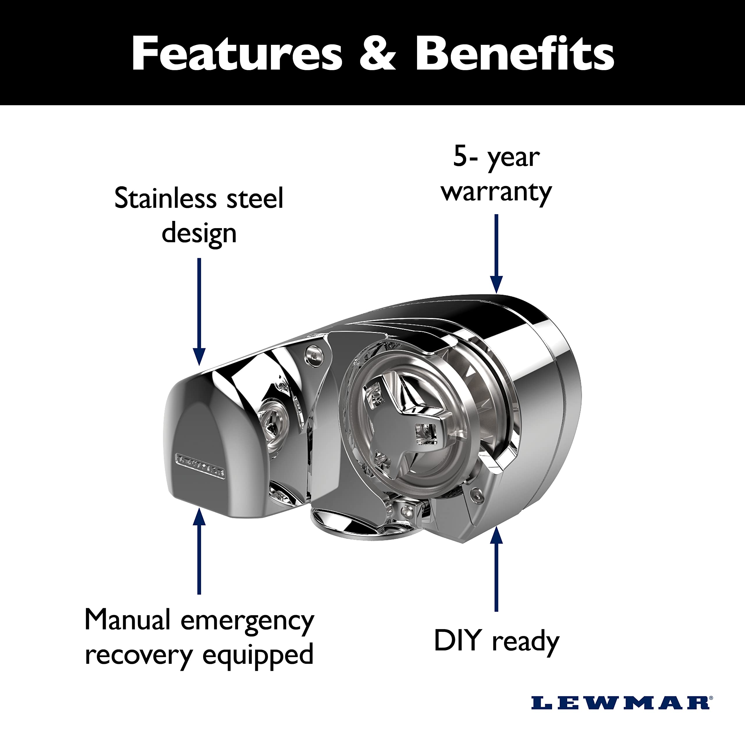 Lewmar 12V Pro Series Gypsy With 316 Stainless Steel For Boats 20' 38' With 5/16'' G4 Chain, Max Pull 1,000 Lbs.   2020201170