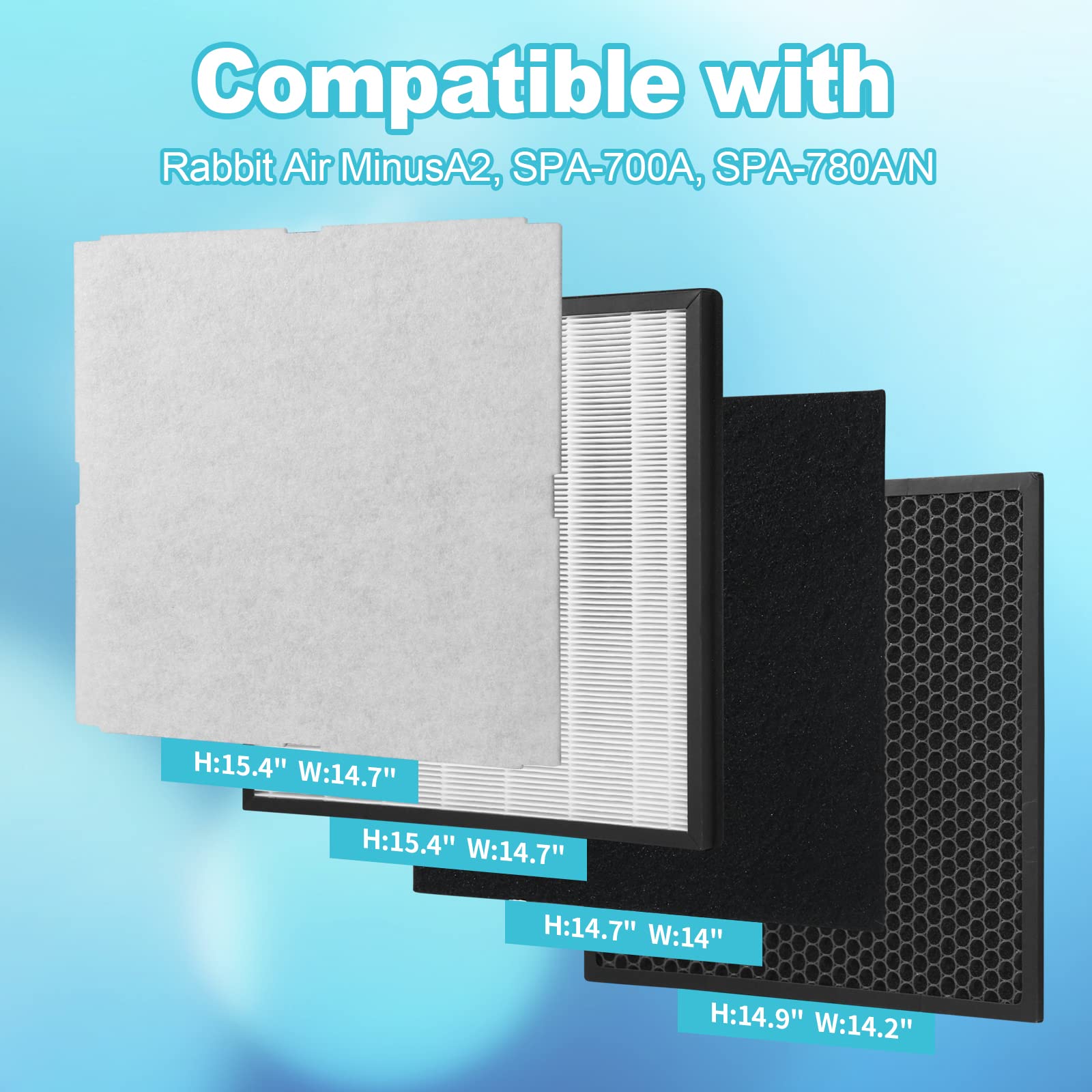 Gokbny Rabbit Air Minusa2 Filter Replacement Kit Compatible With Rabbit Air Minusa2 Purifier, Spa 700A, Spa 780A/N [Odor Remover