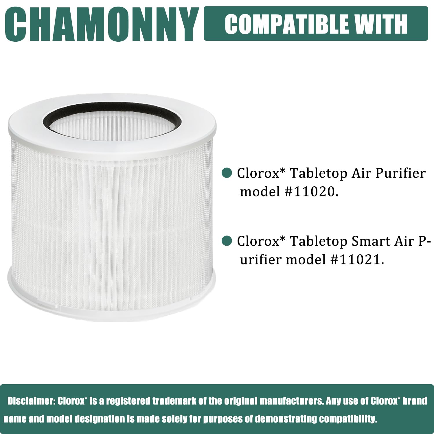 Chamonny 12020 Filter Replacement, Compatible With Clorox 11020 & 11021 Air Purifier Tabletop Smart 200 Sq. Ft. Capacity, 2Pack
