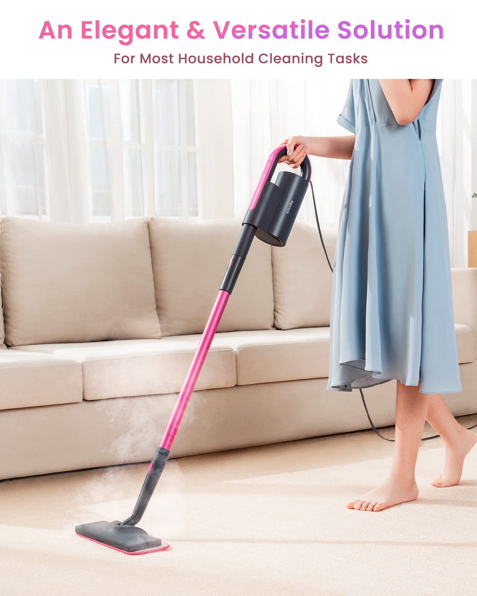 Schenley Steam Mop Cleaner With Detachable Handheld Steamer For Cleaning Hardwood/Laminate Floor, Tiles And Grout, With 7 In 1 M