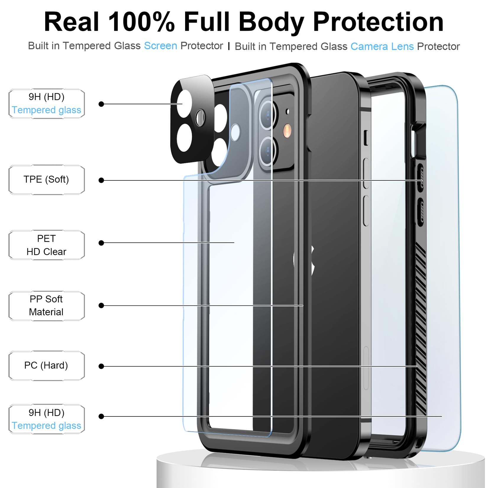 Temdan For Iphone 12 Case For Iphone 12 Pro Case,Waterproof Non Slip Shockproof Iphone 12 Waterproof Case,Black