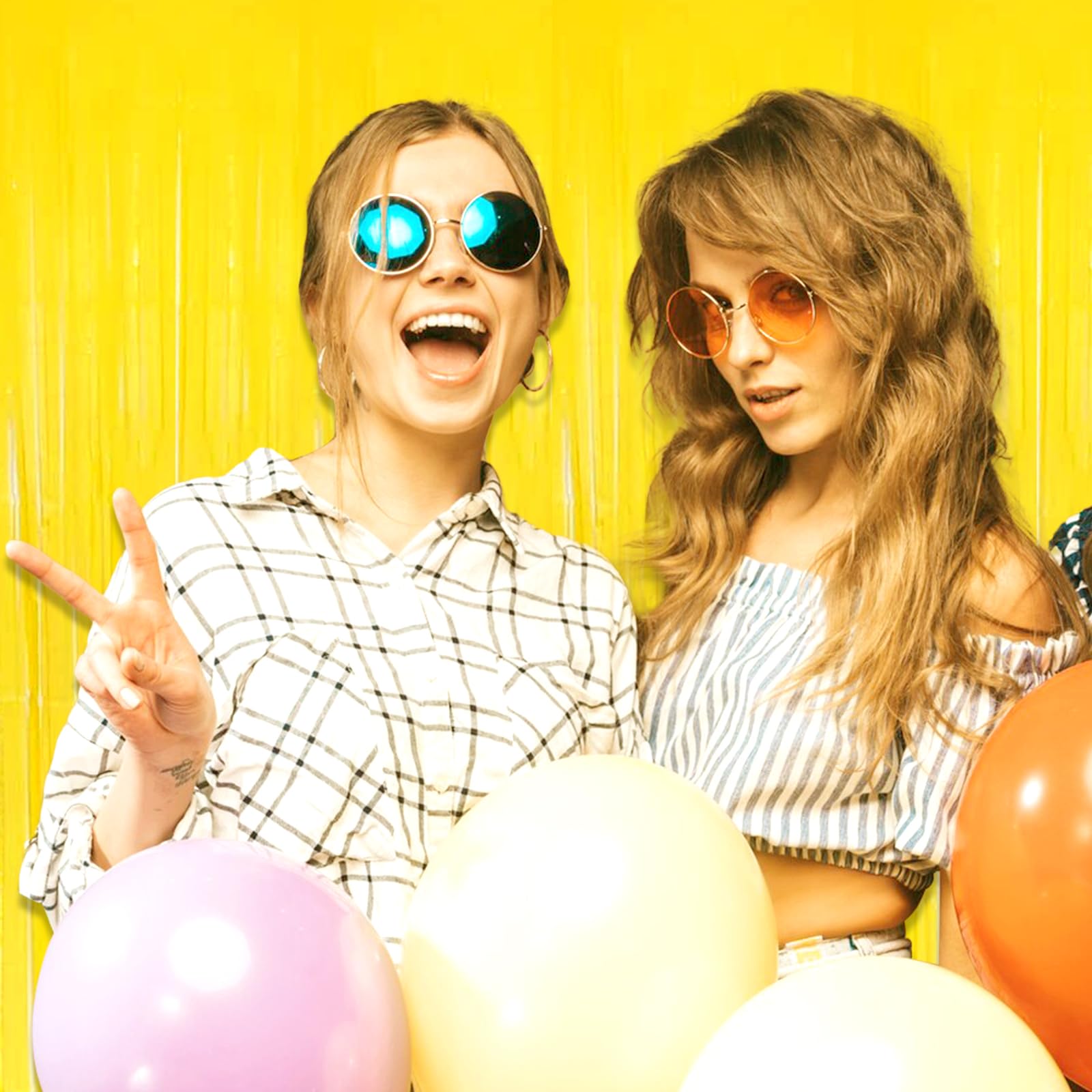 3 Pack Macaron Yellow Foil Fringe Curtain Backdrop, 3.28Ft X 9.8Ft Metallic Tinsel Foil Fringe Streamer Curtains For Photo Booth