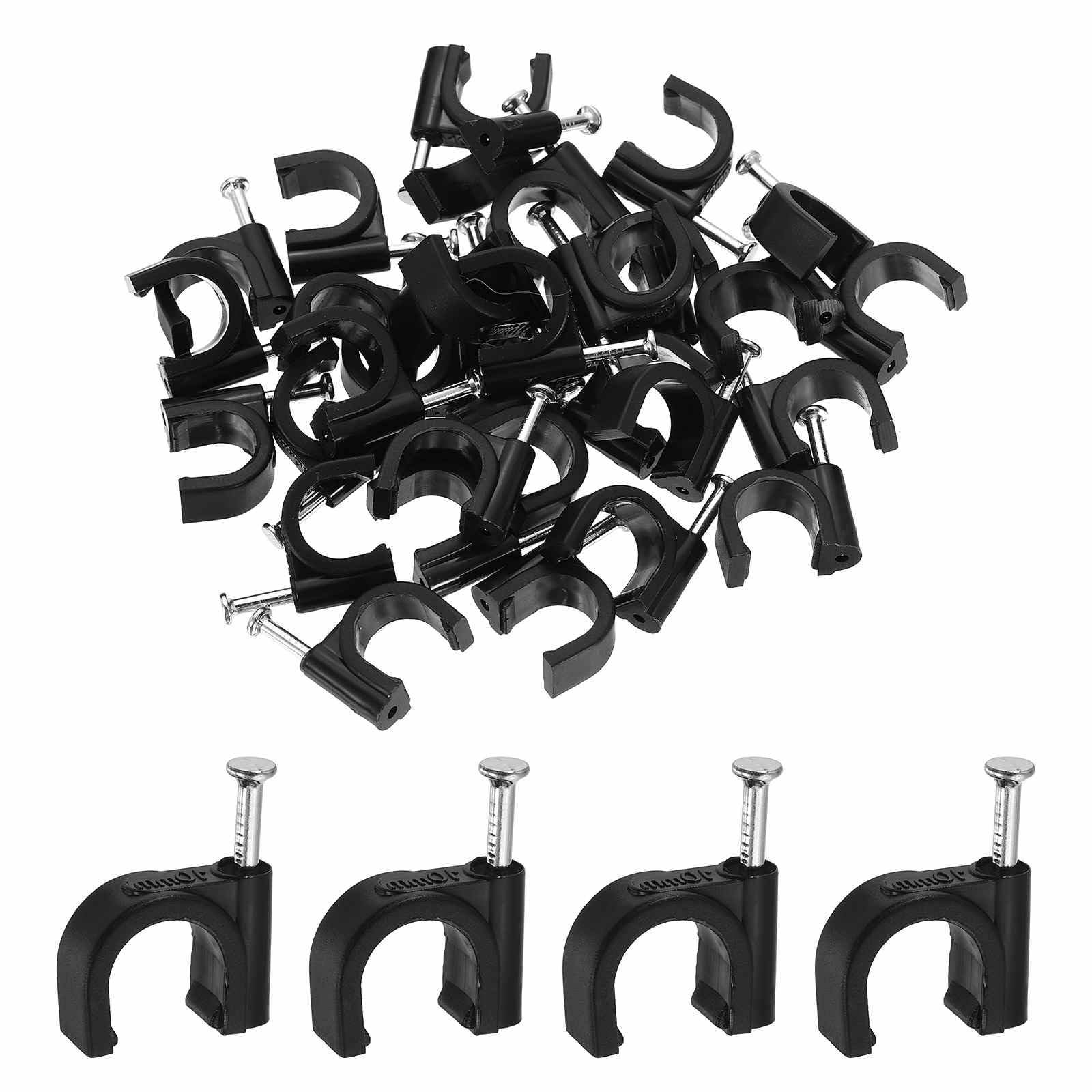 Harfington 60Pcs Cable Clips With Nail 10Mm Id Circular Single Half Clamp JHook With Nail Cord Clips For Wires On Wall For Ethe