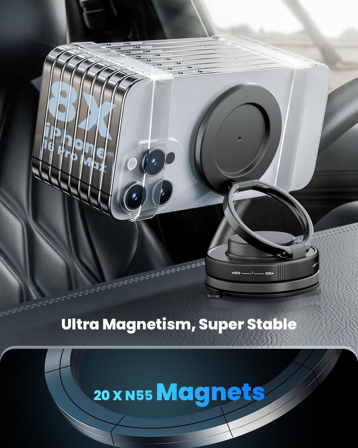 Tcmot Car Phone Holder For Magsafe, Foldable 360 Rotatable Suction Cup Mount For Iphone, Samsung, All Smartphones - Strong Vacuu