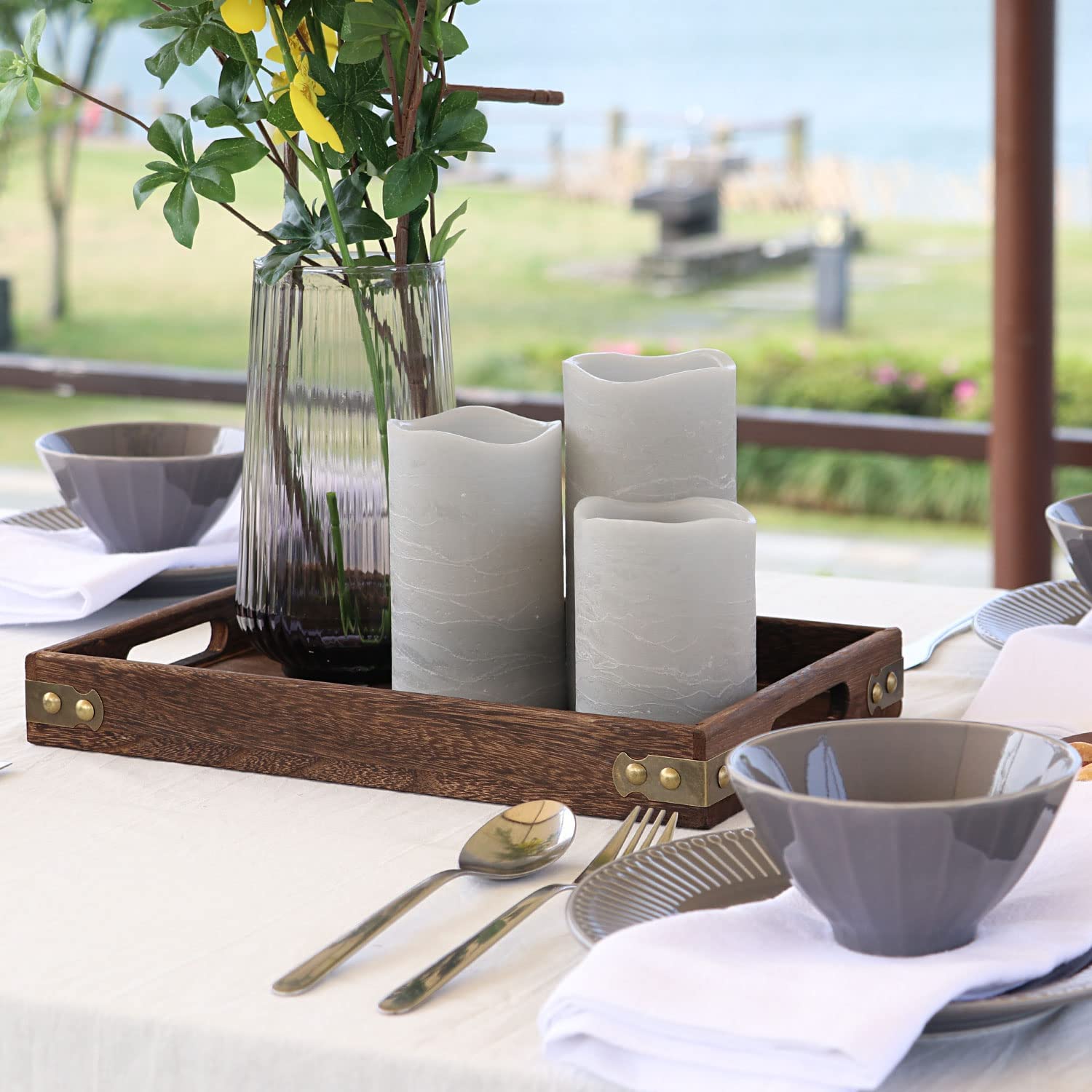 Rhytsing Grey Battery Operated Flameless Led Candles With Timer Function, Warm White Light, Real Wax Finish, 6 Batteries Include