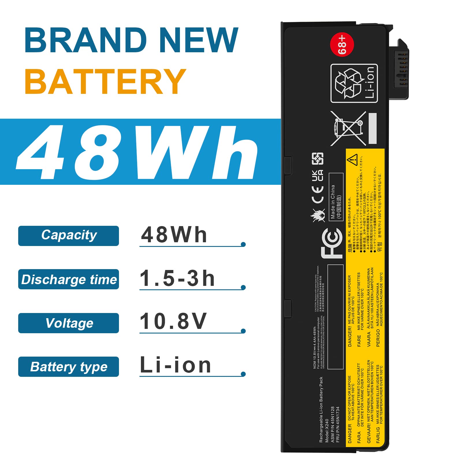 68+ 45N1128 X240 Battery Compatible With Thinkpad T440 T440S T450 T450S T460 T460P T470P T550 T560 L450 L460 L470 P50S W550S X25