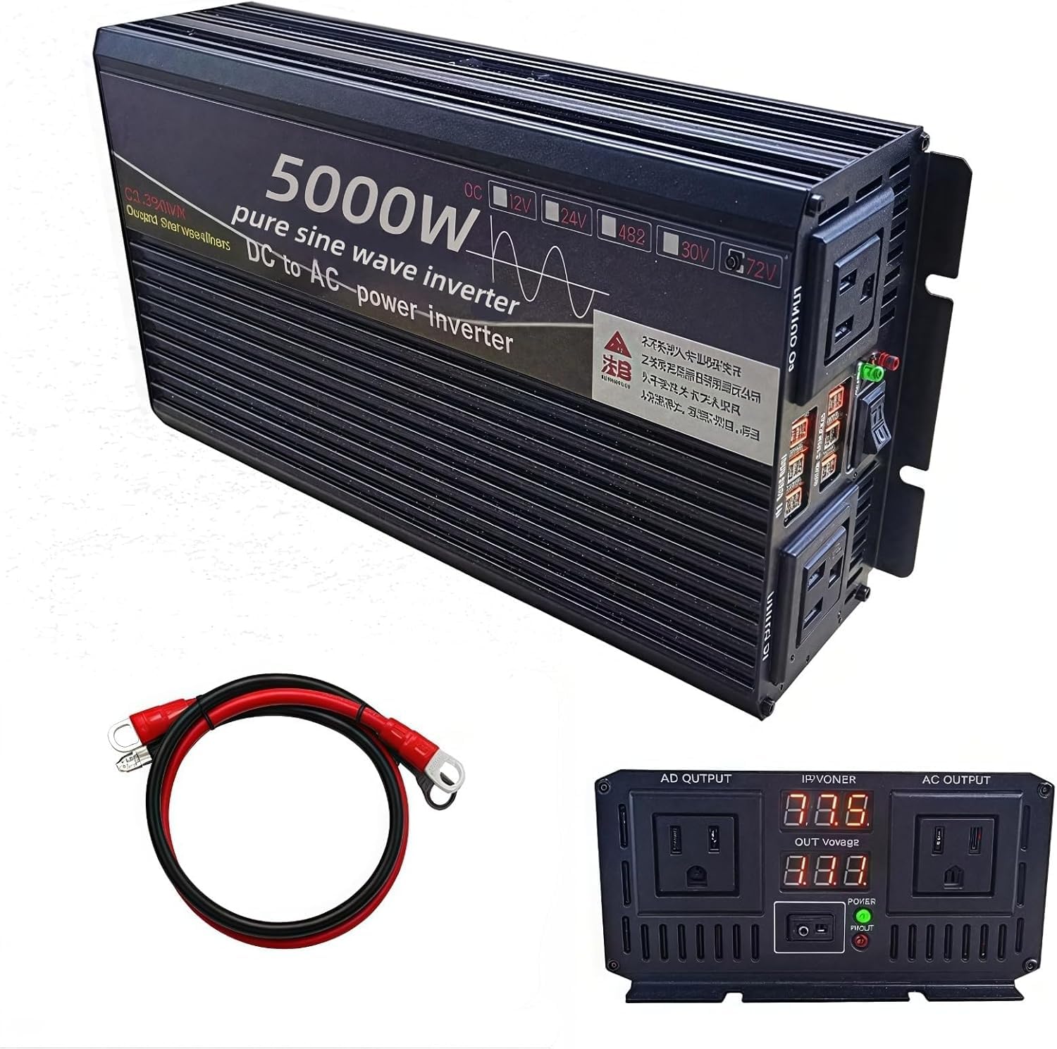 5000 Watt Power Inverter 12V DC to 110V AC Converter, LED Display with 2 AC Outlets Dual Fans Radiating for RV, Camp and Home, E