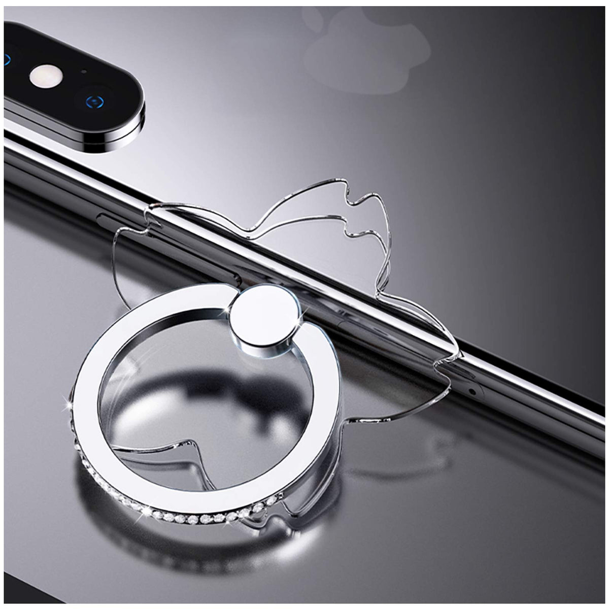 Yinhexi 2 Pcs Transparent Phone Ring Stand Holder Cell Phone Ring Holder Finger Grip 360 Degree Rotation (Silver & Diamond 5)