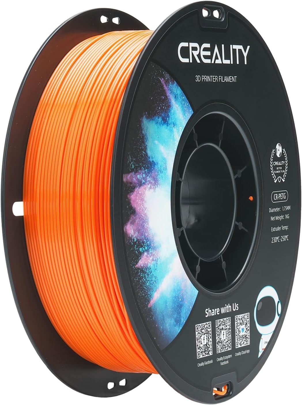 Creality Filament 1.75mm 3D Printer Filaments, 1kg(2.2lbs) Neatly-Wound Spool, Fit Most FDM 3D Printers (PETG-1kg Orange)