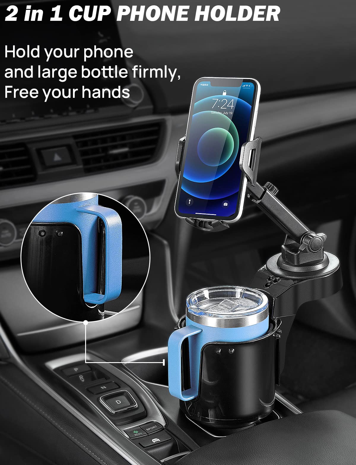 Joytutus Cup Holder Phone Mount For Car, Car Cellphone Large Adapter Long Arm With 360 Degree Rotation, Compatible Iphone, Samsu