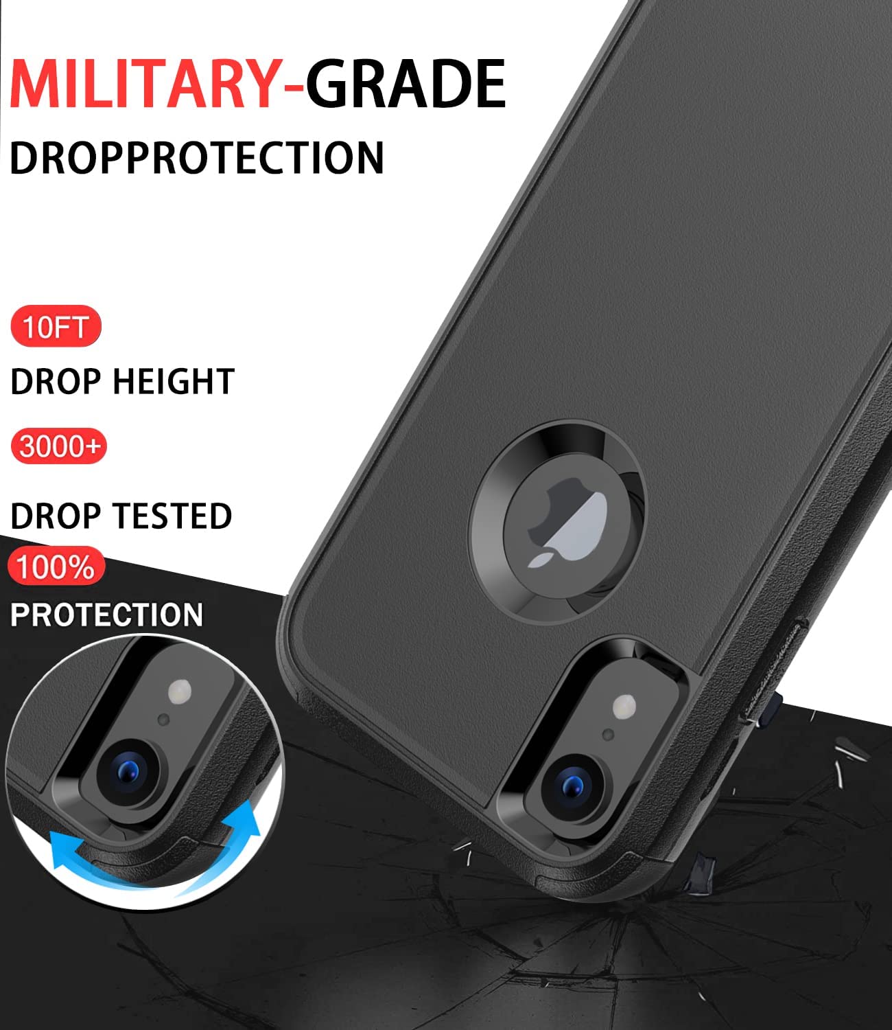 Diverbox iPhone XR Case - Shockproof, Dropproof, Dust-Proof, Heavy Duty, Black, Thermoplastic Polyurethane, Model DIVERBOX-TQ2
