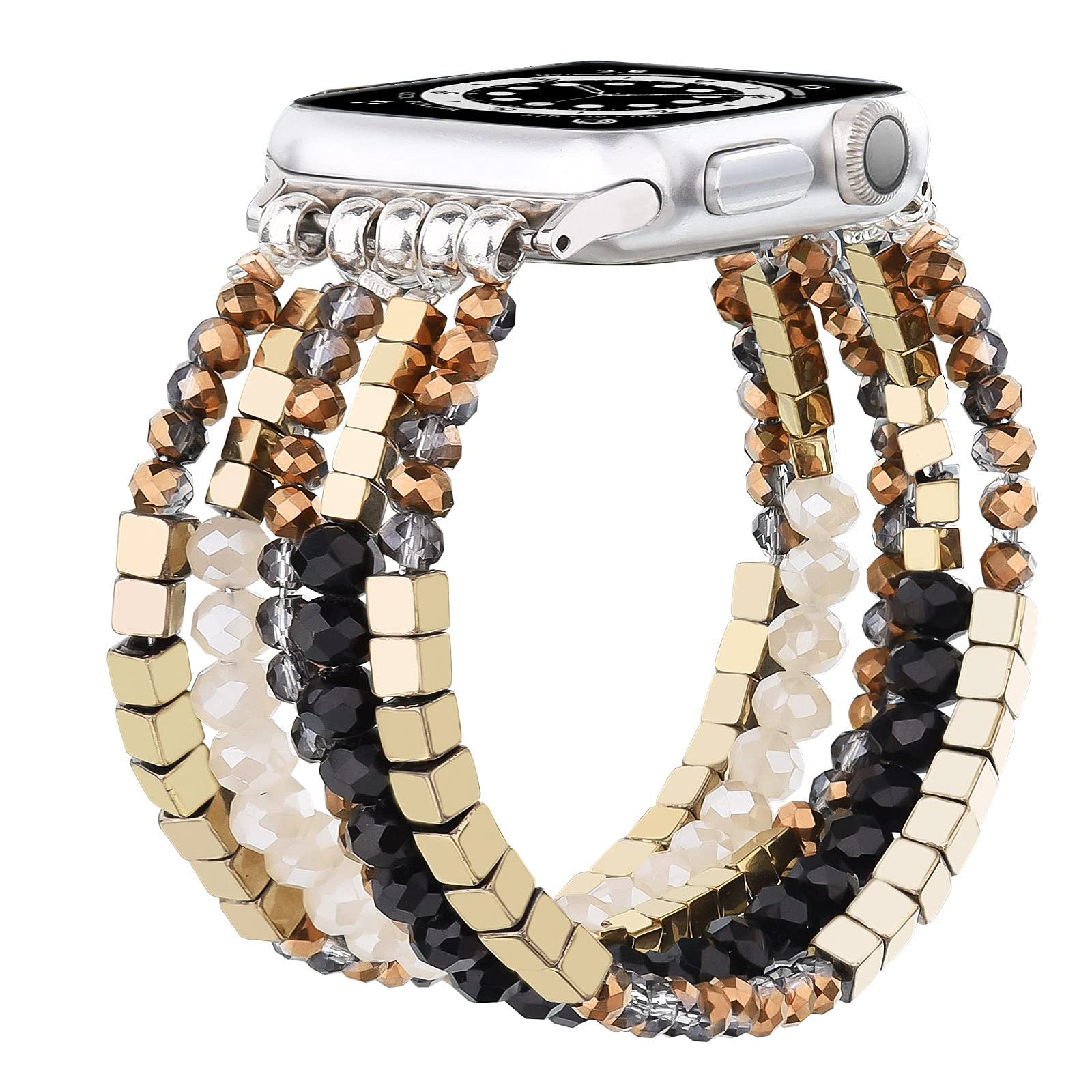 Mofree Beaded Bracelet Compatible For Apple Watch Band 38Mm/40Mm/41Mm Women, Fashion Handmade Pearl Beads Elastic Stretch Strap