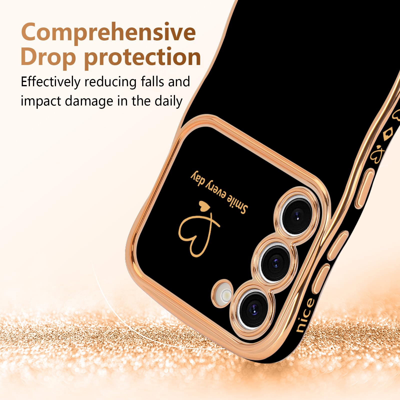 Lchulle For Samsung Galaxy S23 Plus Case For Women Girls, Cute Wave Frame Curly Shape With Love Heart Raised Camera Protection C