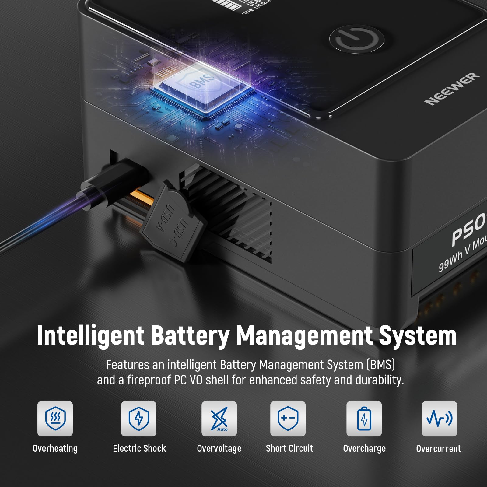 Neewer V Mount Battery Ps099E With Type C Cable, 6800Mah 99Wh 14.5V Mini V Lock With Oled Display, Fast Charging 65W Pd Usb C, D