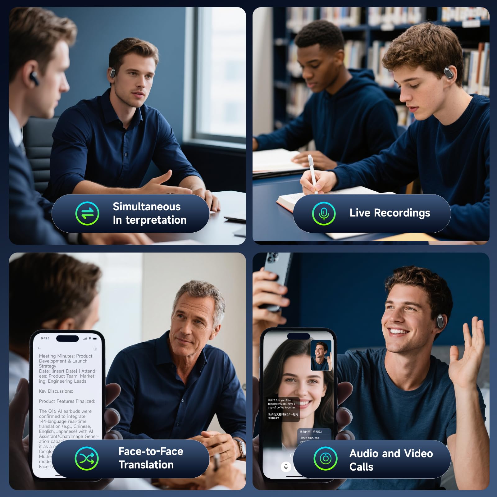 Translator Earbuds Real-Time 144 Languages & Accents, 3-In-1 With Charging Case, Audifonos Traductores Ingl  S Espaol Bluetooth