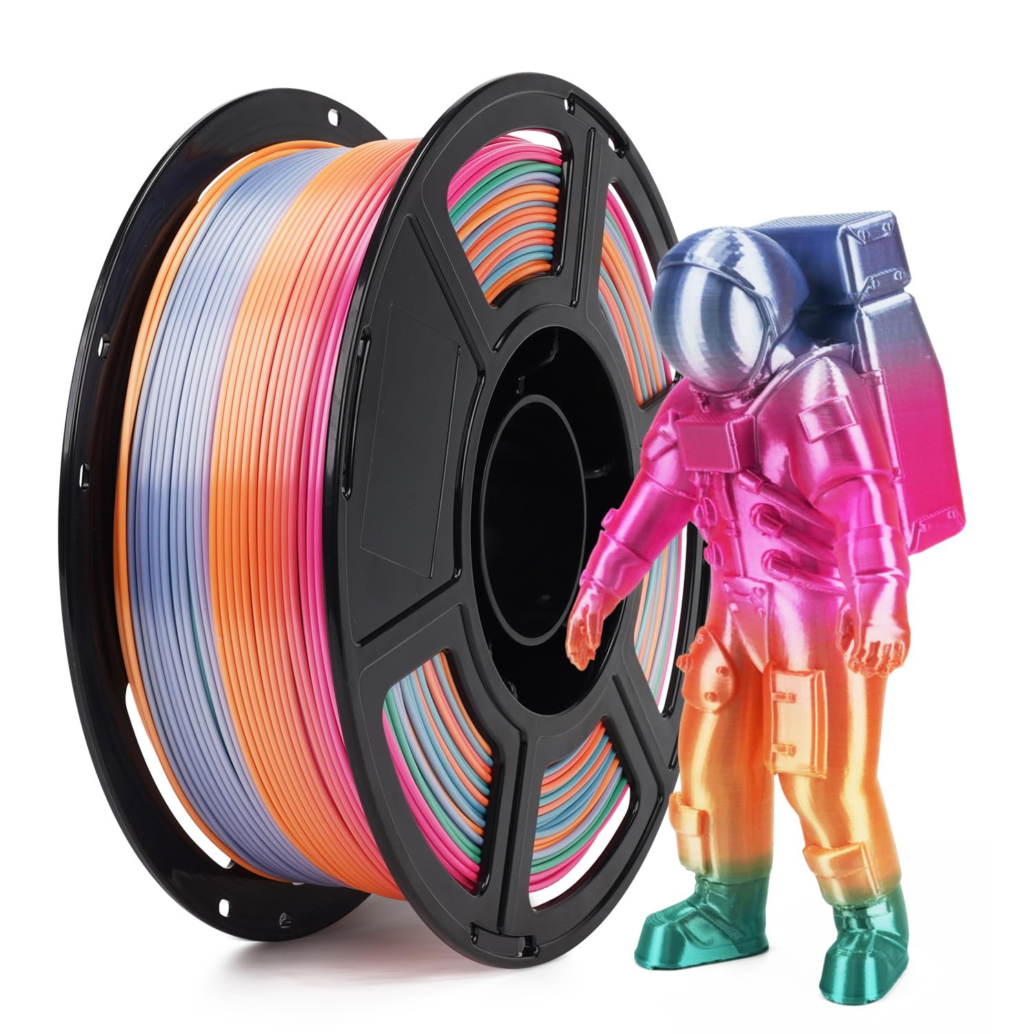 FLASHFORGE Silk PLA Gradient Rainbow Candy, Multicolored Color Change Rainbow 3D Printing Filament, Light Purple Green Yellow Pi