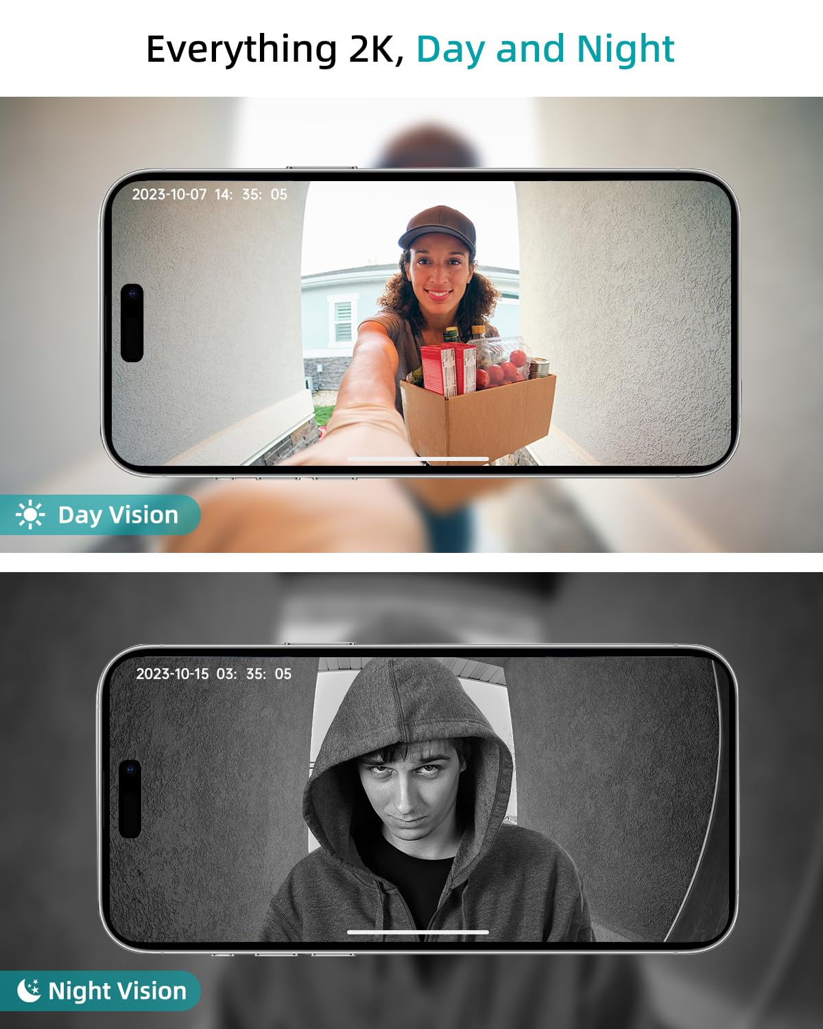 Zumimall Doorbell Camera Wireless, Video Doorbell Wireless With Chime, 2 Way Audio, Voice Changer, 30S Voice Message, Anti Theft, Ai Detection, 2.4Ghz Wifi, Battery Powered, Work With Alexa, White