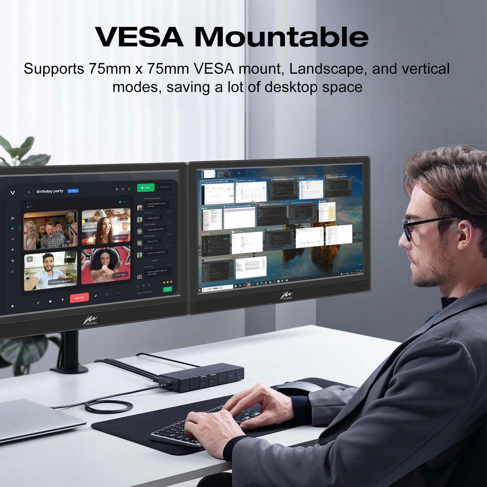 Kenowa Portable Monitor 13.3 Inch Hd 1366X768P Led Screen Small Hdmi Monitor Built In Speaker And Adjustable Stand Hdmi Vga Port