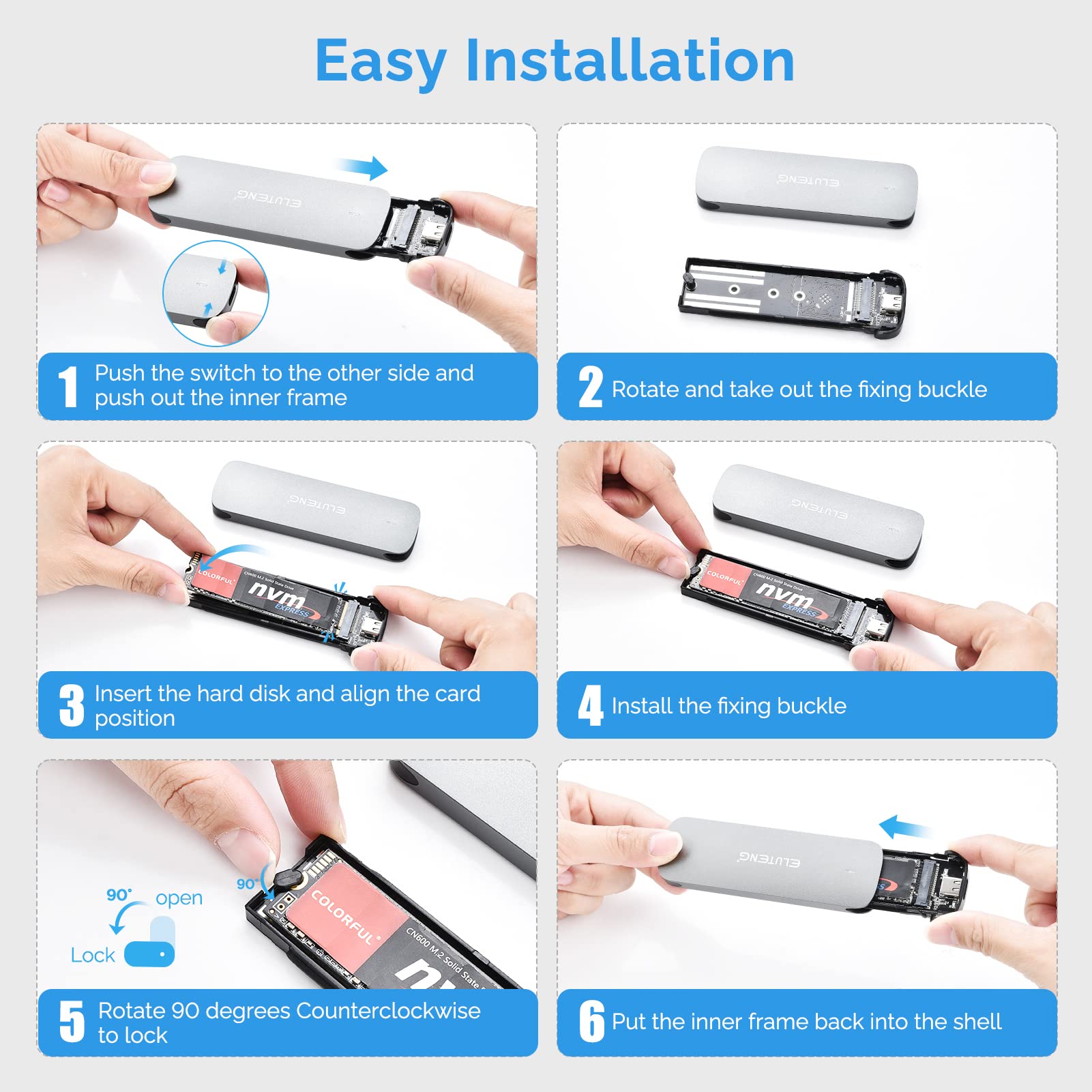 Eluteng M.2 Ssd Enclosure Nvme Sata Dual Protocol Ssd To Usb Adapter Aluminum Usb C 3.2 Gen 2 10Gbps Pcie M And B&M Keys Externa
