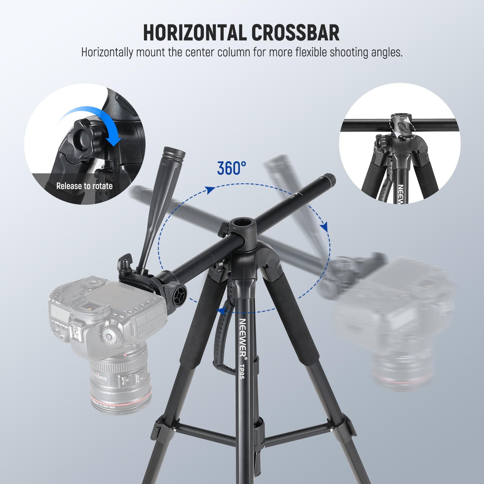 Neewer Basic 74'' Video Tripod Monopod, 3 Way Pan Tilt Head, Remote, Overhead Camera Mount, Horizontal Central Axis, Phone Holde