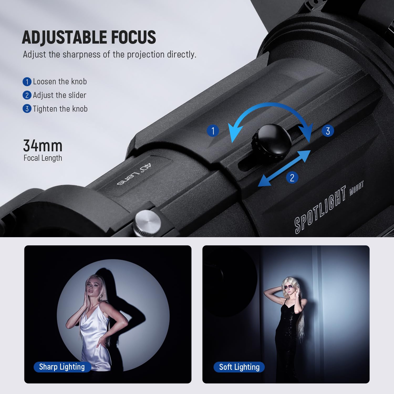 Neewer Spotlight Snoot With 40 Projection Lens, Adjustable Focus, 16 Metal Gobos 5 Color Gels, Bag, Conical Snoot For Bowens Mou