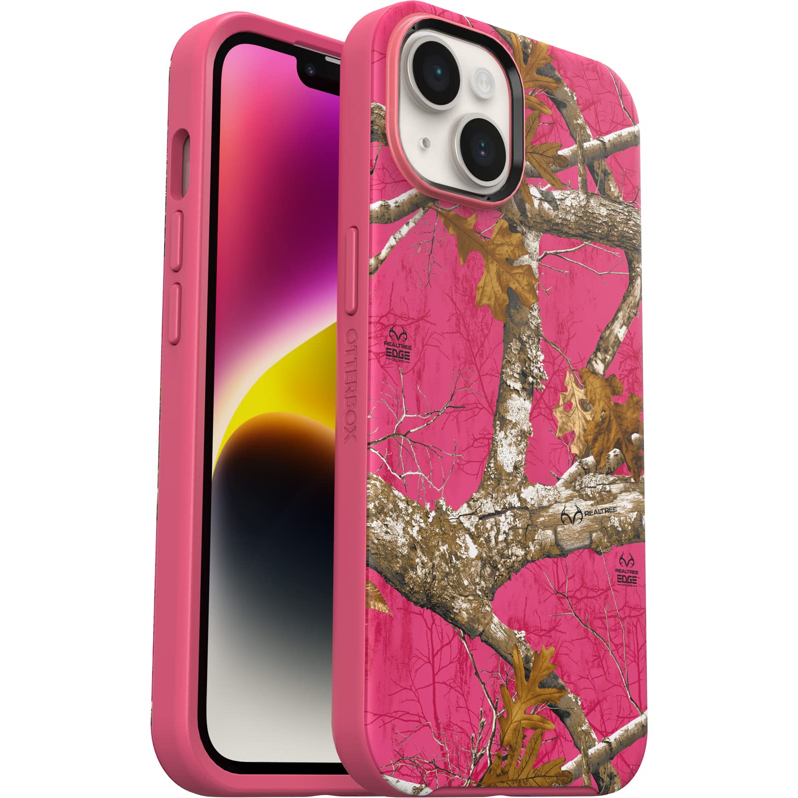 Otterbox Iphone 14 & Iphone 13 Symmetry Series+ Case   Realtree Flamingo Pink (Camo), Ultra Sleek, Snaps To Magsafe, Raised Edge