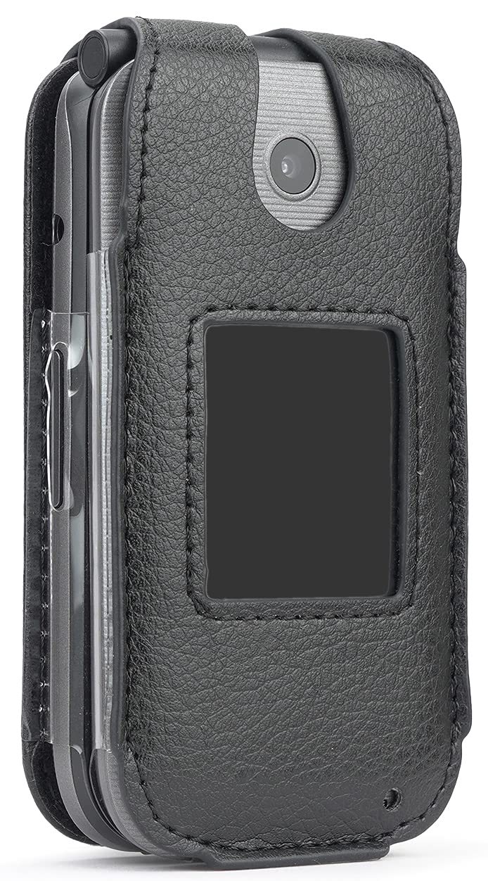 Case For Coolpad Belleza Flip Phone, Nakedcellphone [Black Vegan Leather] Form Fit Cover With [Built In Screen Protection] And [