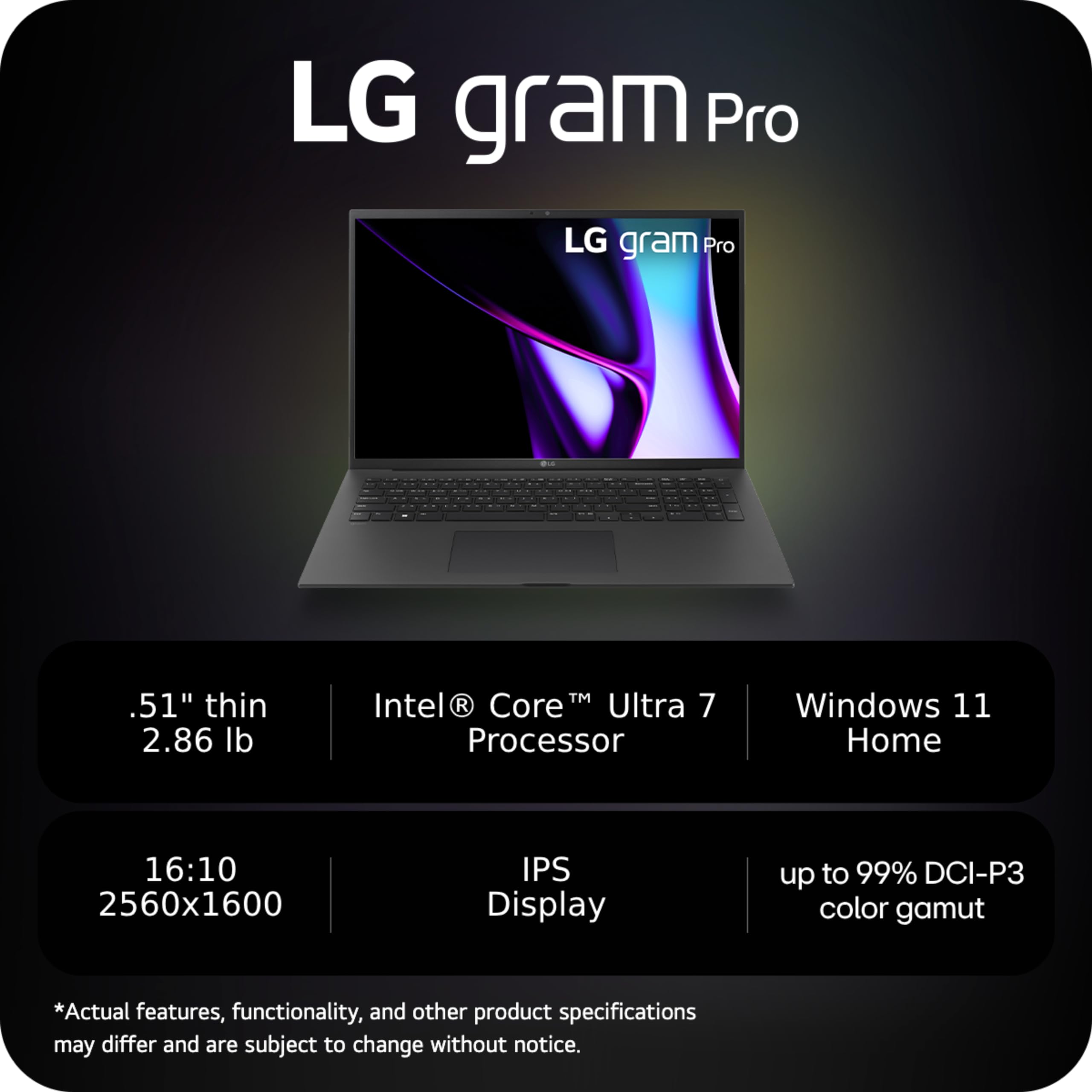 Lg Gram Pro 17 Inch Thin And Lightweight Laptop, Intel Evo Edition   Ai Enabled Intel Core Ultra 7 Processor, Windows 11 Home, 3