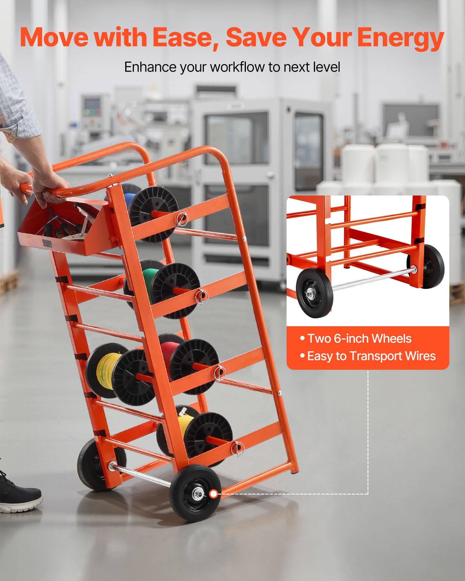 Vevor Wire Spool Rack, 11 Rods, Multi-Spool Wire Rack Dispenser, Cable Caddy With Wheels, Cable Holder With Storage Tray For Wir