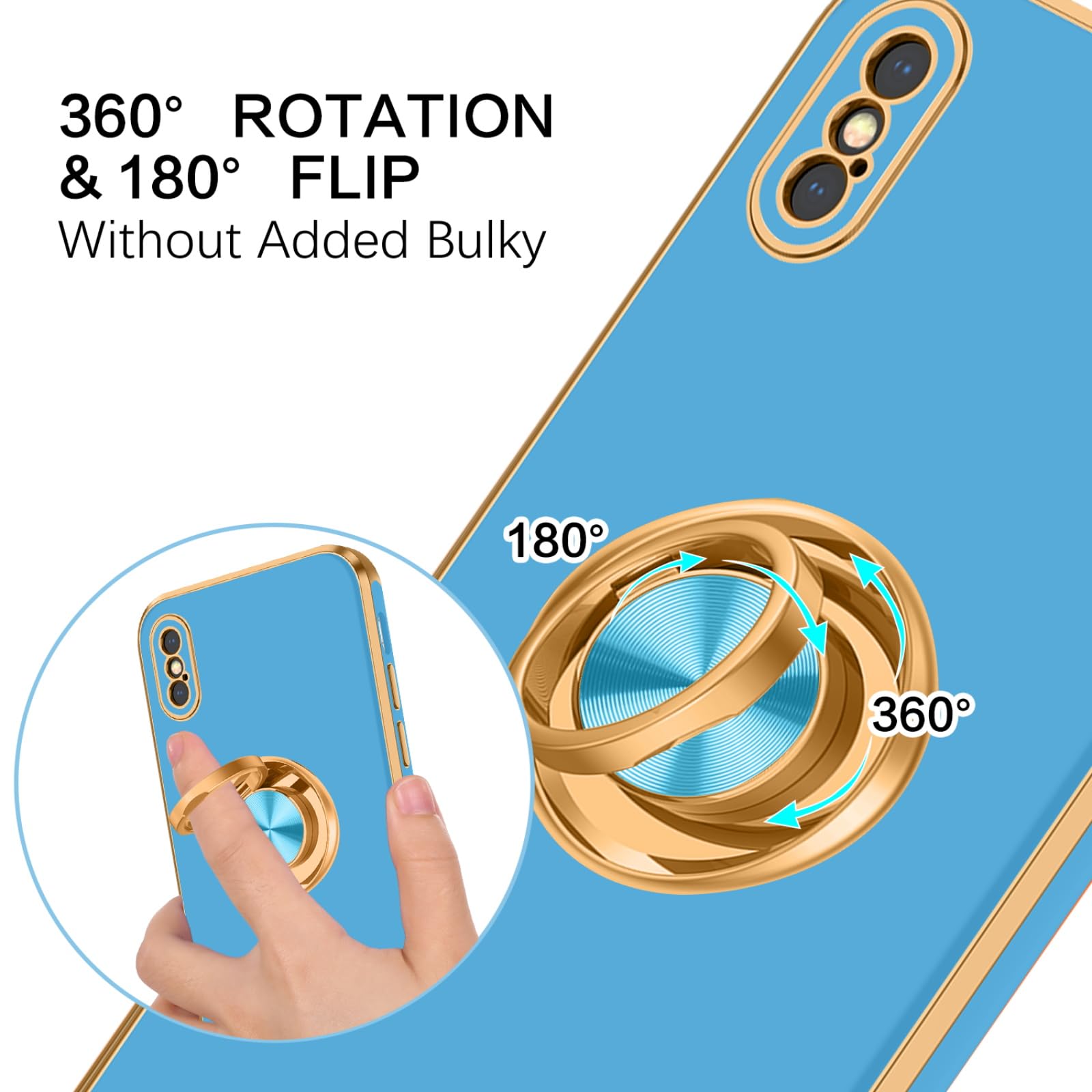 Bentoben For Iphone Xs Case, Phone Case Iphone X, Slim Fit Sparkly Kickstand Ring Holder Design Shockproof Protection Soft Tpu B