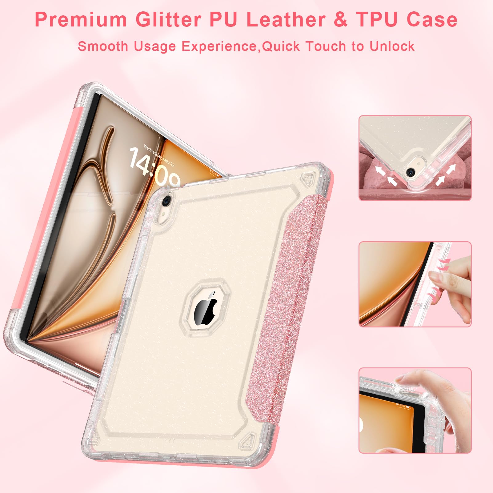 Sevrok Glitter Case For Ipad Air 13 Inch M2 (2024),Screen Protector With Pencil Holder,Sparkle Glitter Leather Trifold Stand Mag