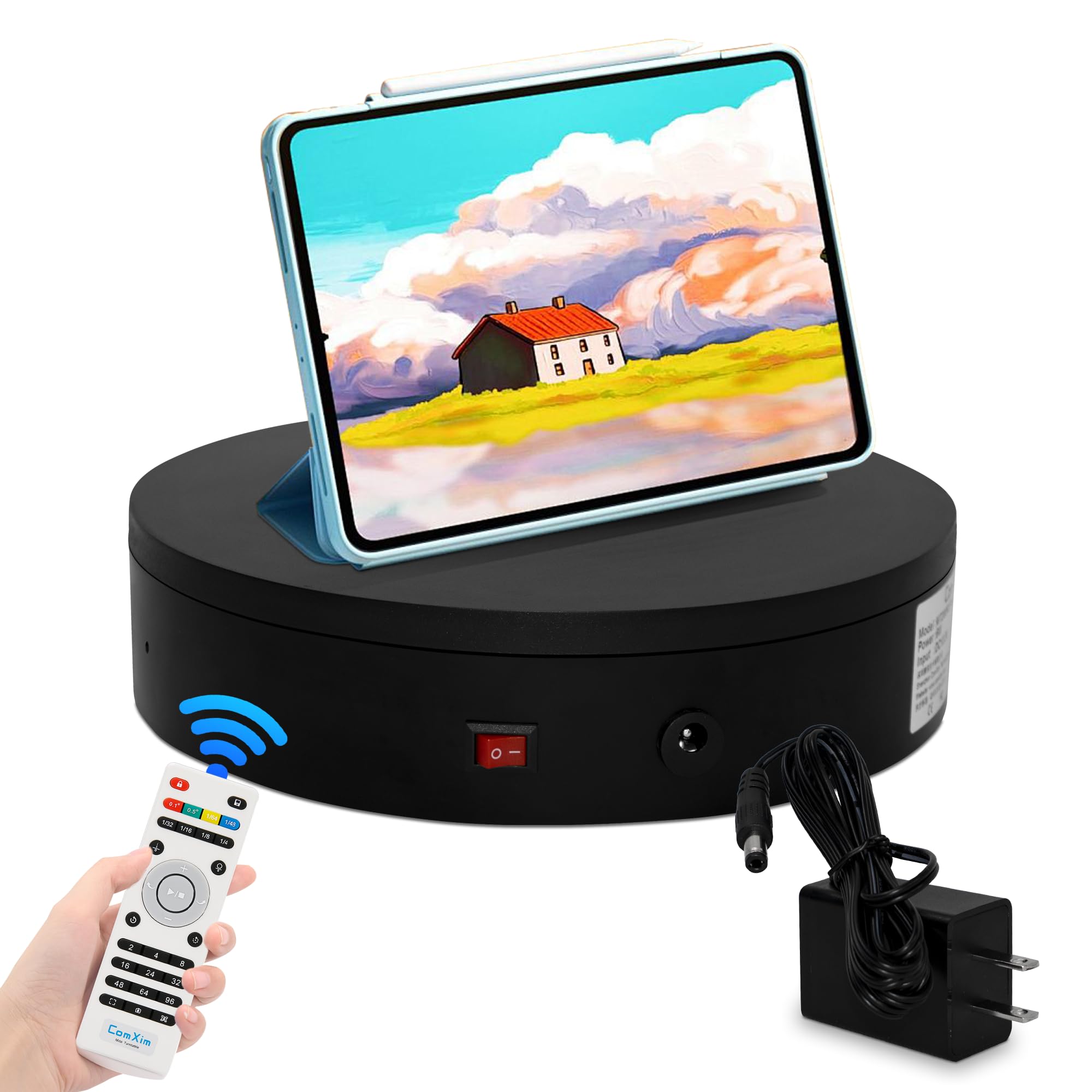 Comxim 360 Degree Black Rotating Display Stand, Automatic Rotating Turntable For Photography Products And Display,Angle, Speed,