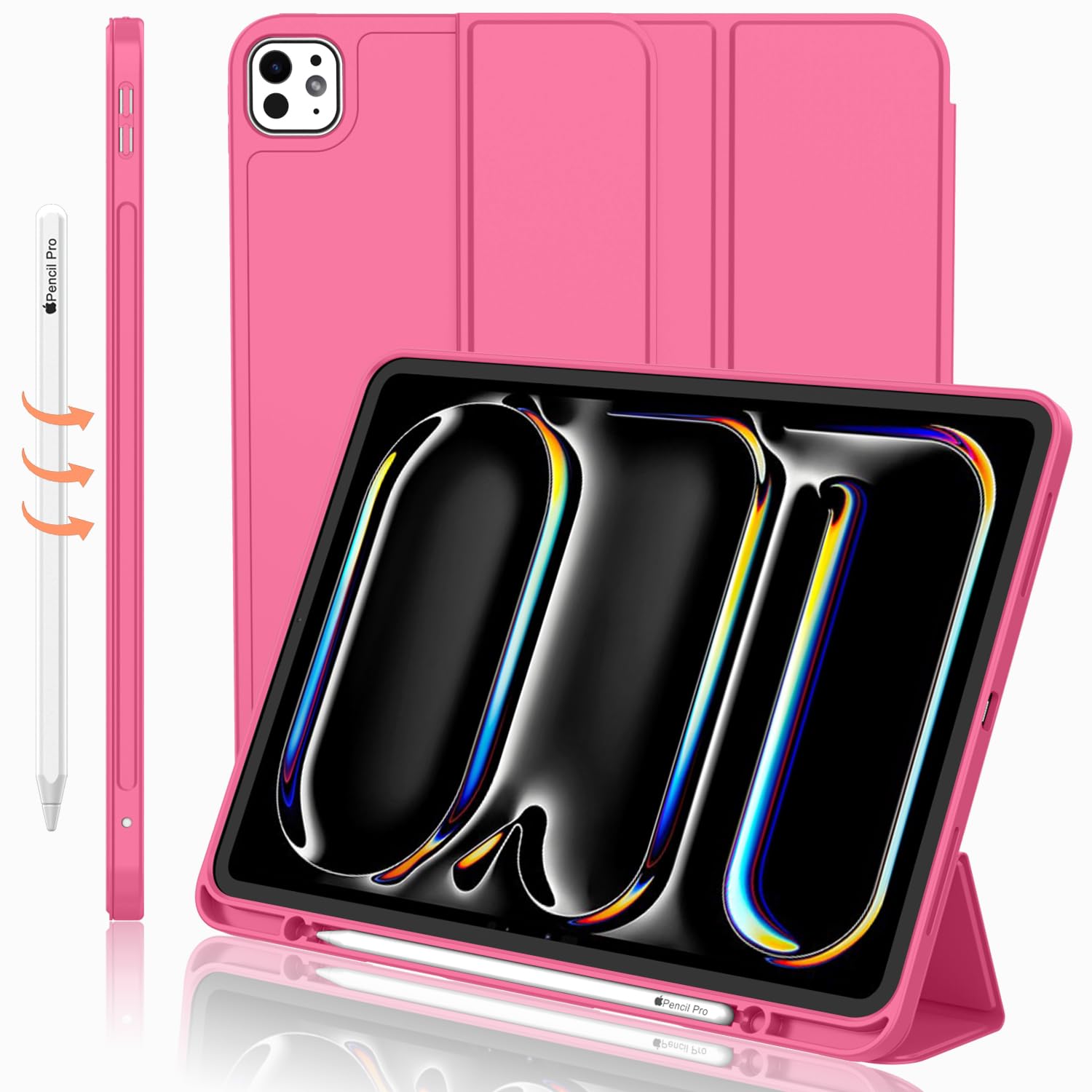 Imieet For Ipad Pro 11 Inch Case M4 2024 (5Th Generation) With Pencil Holder, [Support Pencil Pro And Pencil (Usb C)], Trifold Stand Smart Case With Soft Tpu Back, Auto Wake/Sleep (Watermelon)