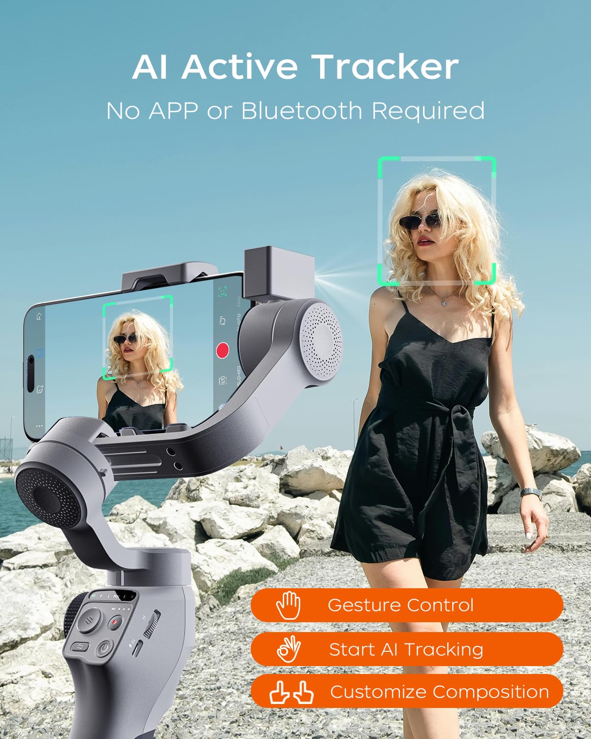 Funsnap Capture5 Gimbal Stabilizer For Smartphone, Magnetic Ai Tracker Fill Light Remote Control 500G Payload, 3-Axis Phone Gimb