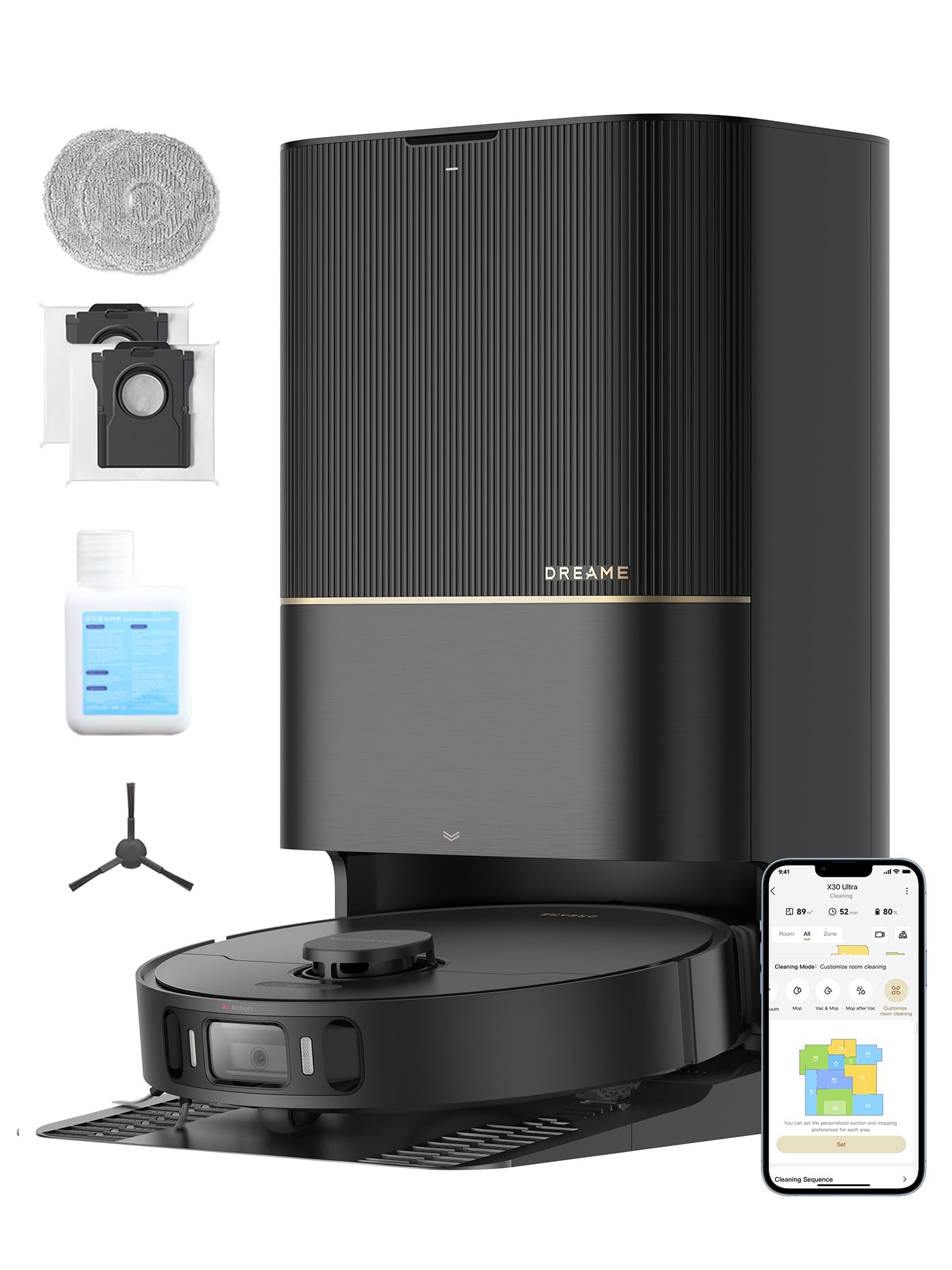 Dreame X40 Ultra Robot Vacuum, 75Days Self Emptying Robot Vacuum And Removable & Liftable Mop Combo, 12,000Pa Suction, Ai Naviga