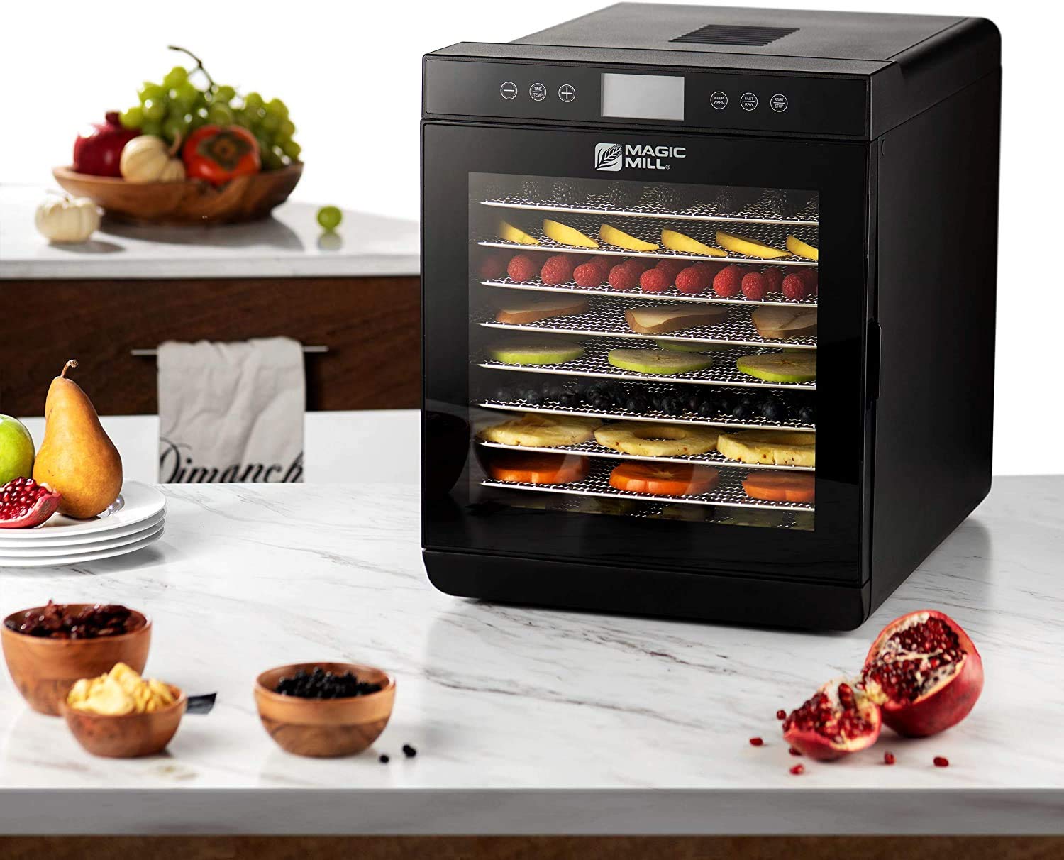 Magic Mill Food Dehydrator Machine (10 Stainless Steel Trays) Digital Adjustable Timer | Temperature Control | Keep Warm Function | Dryer For Jerky, Herb, Meat, Beef, Fruit And To Dry Vegetables