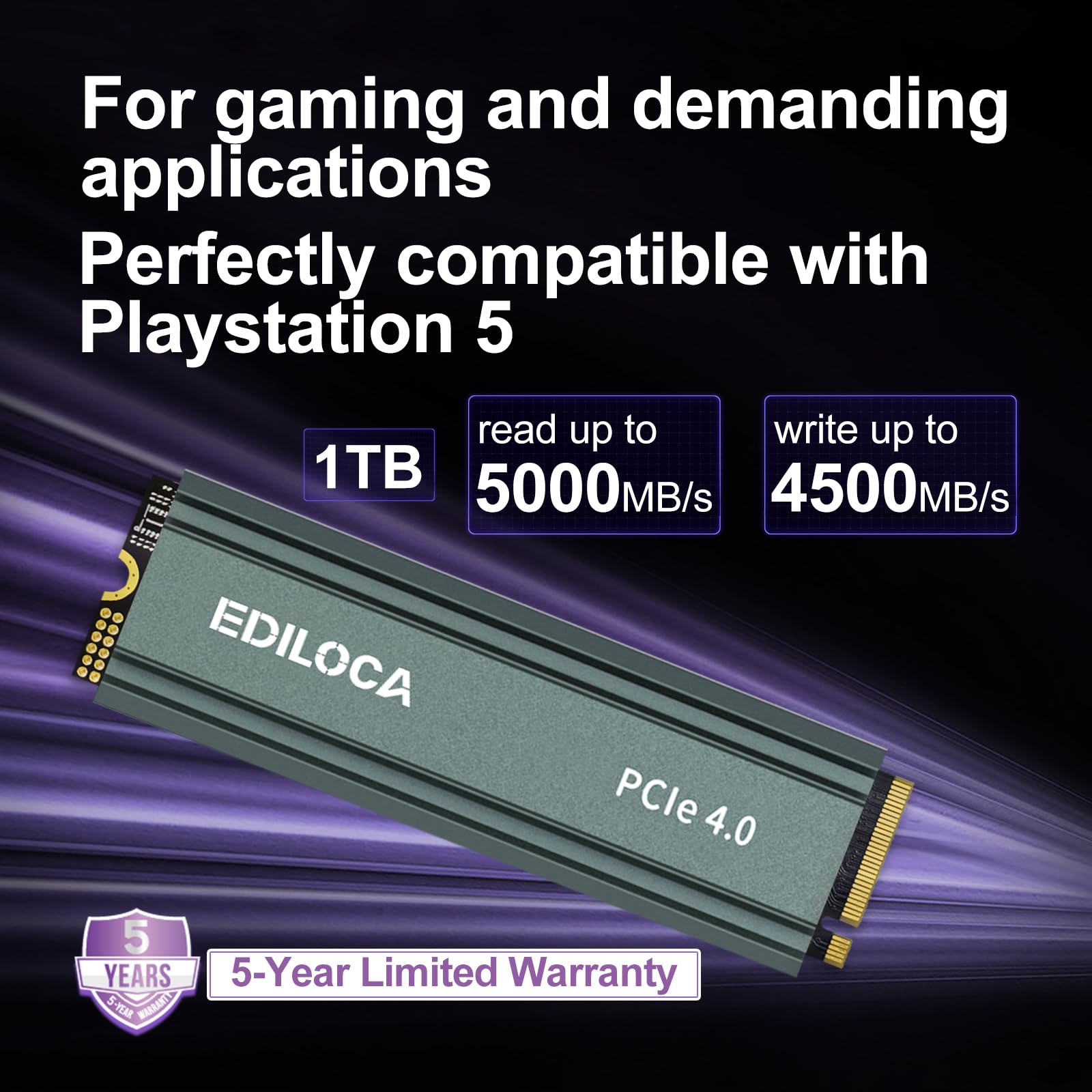 Ediloca En760 Ssd With Heatsink 1Tb Pcie Gen4, Nvme M.2 2280, 3D Nand Tlc, Up To 5000Mb/S, Internal Solid State Drive, Dynamic S