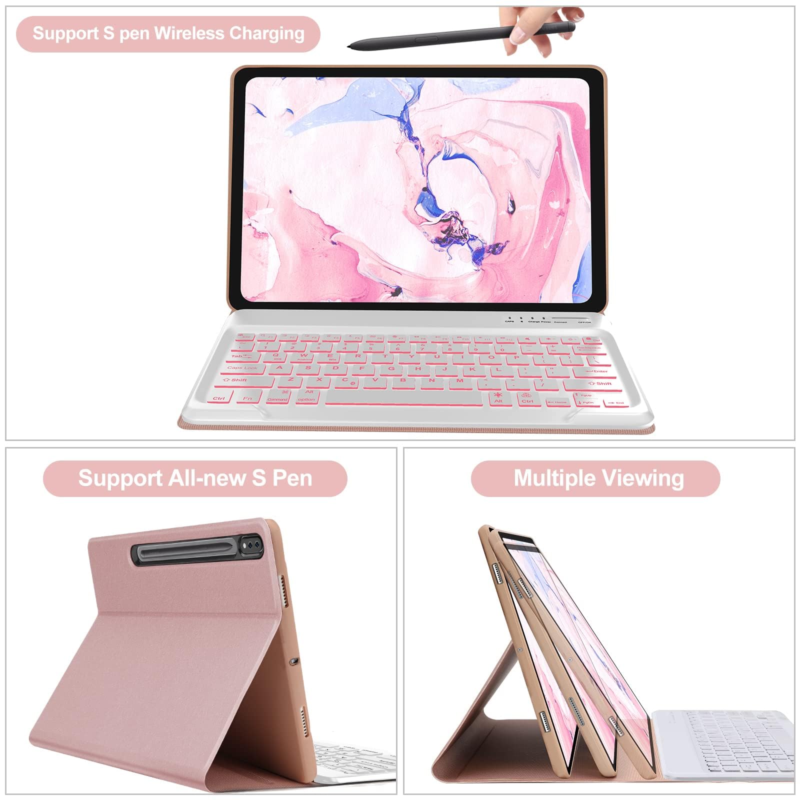 For Samsung Galaxy Tab S8+/S7 Fe/S7 Plus Keyboard Case 12.4 Inch  Detachable Bluetooth Backlit Keyboard, Slim Multi Angle Cover