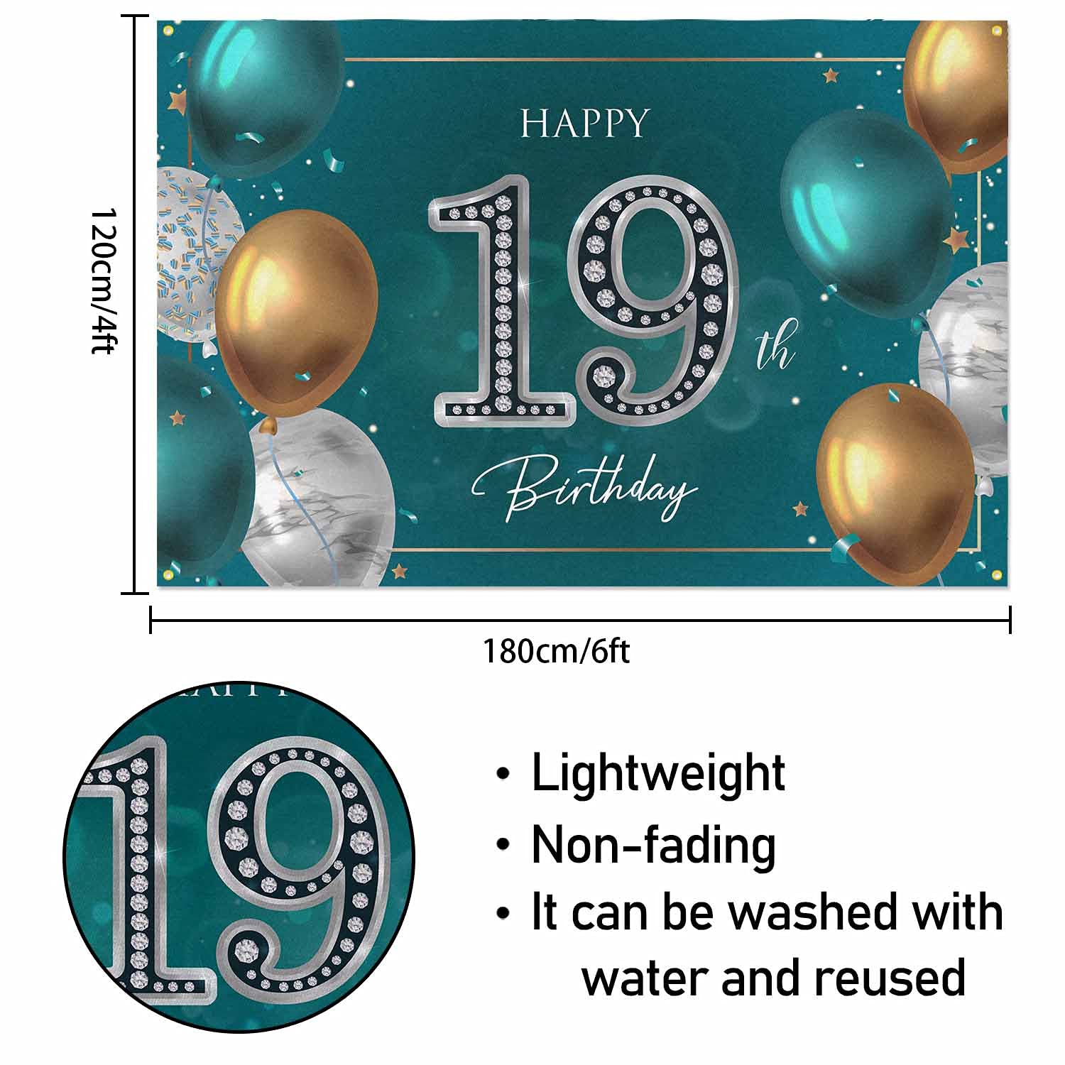 Hamigar 6X4Ft Happy 19Th Birthday Banner Backdrop   19 Years Old Birthday Decorations Party Supplies For Women Men   Green Silve