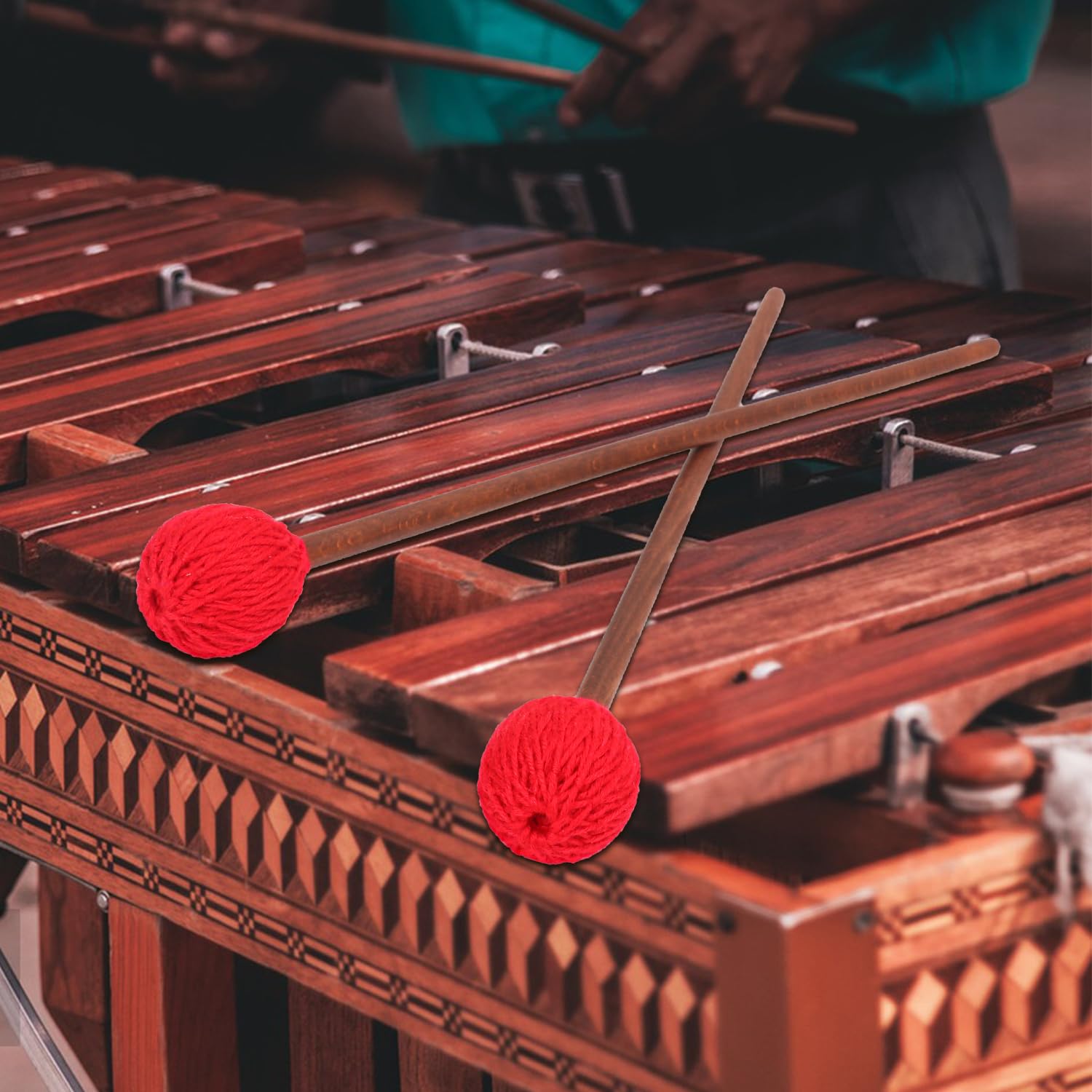 Geytetqi 2 Pair Red Marimba Mallets   Professional Marimba Mallets Set With Yarn Mallets And Birch Handle,Medium Hard Mallets, I