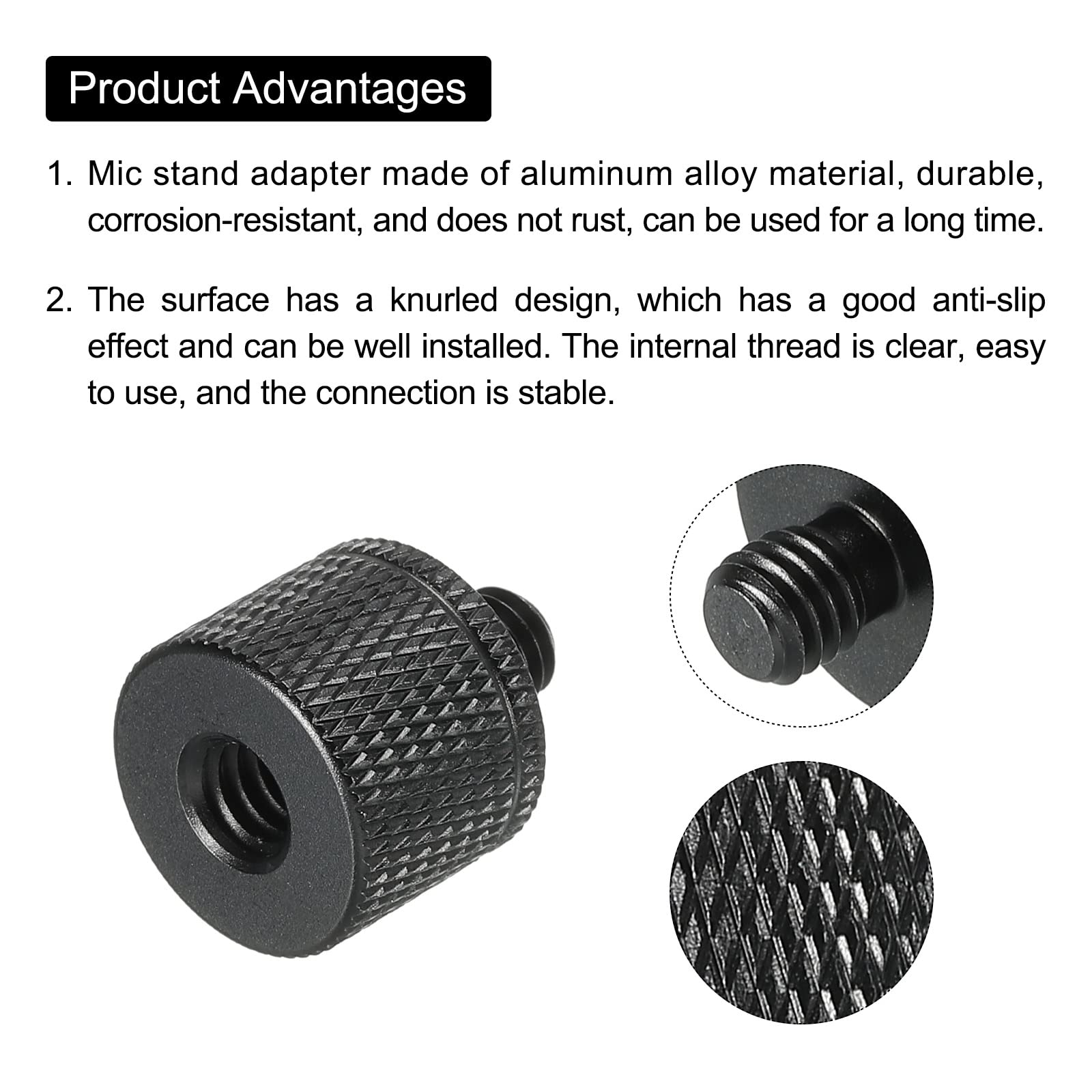 Meccanixity Mic Stand Adapter 1/4 Female X M6 Male Camera Screw Thread Adapter For Microphone Tripod Stand Black 2 Pack