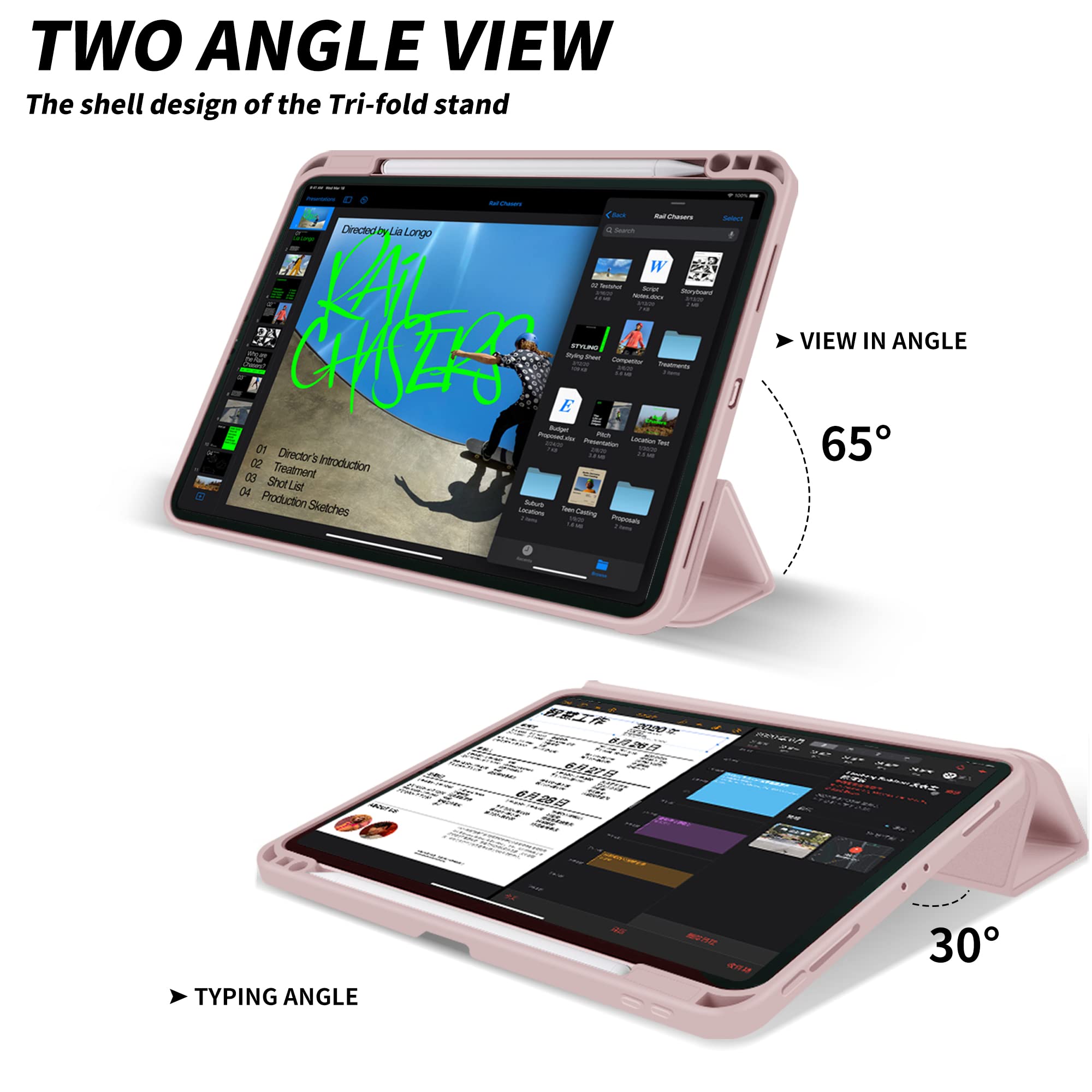 Aoub Case For Ipad Air 11 Inch M2 (2024), Ipad Air 5Th/4Th Generation (2022/2020) 10.9 Inch Case With Pencil Holder, Trifold Sta